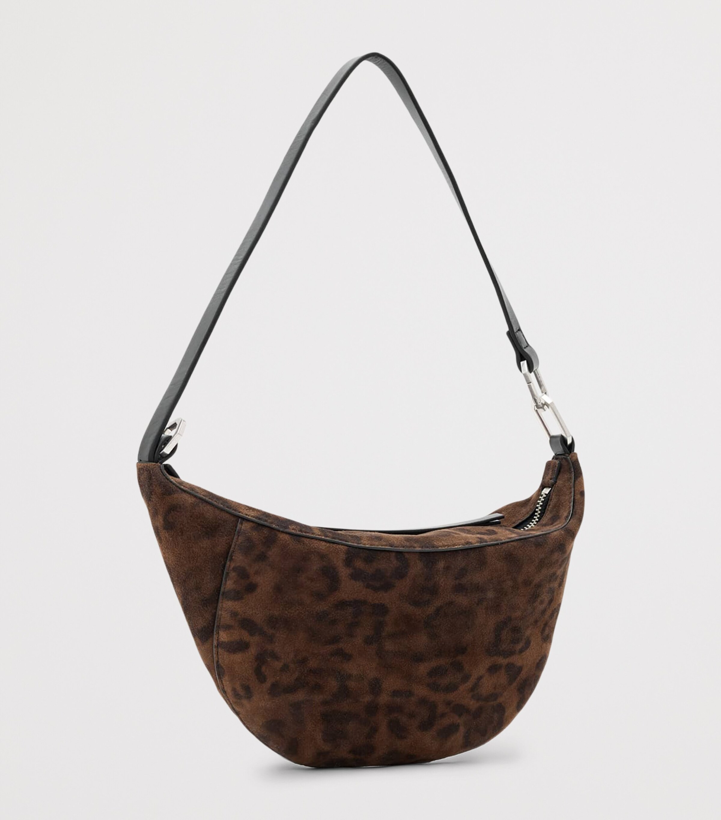 AllSaints Micro Suede Luna Leppo Shoulder Bag Leopard Brown Image 3
