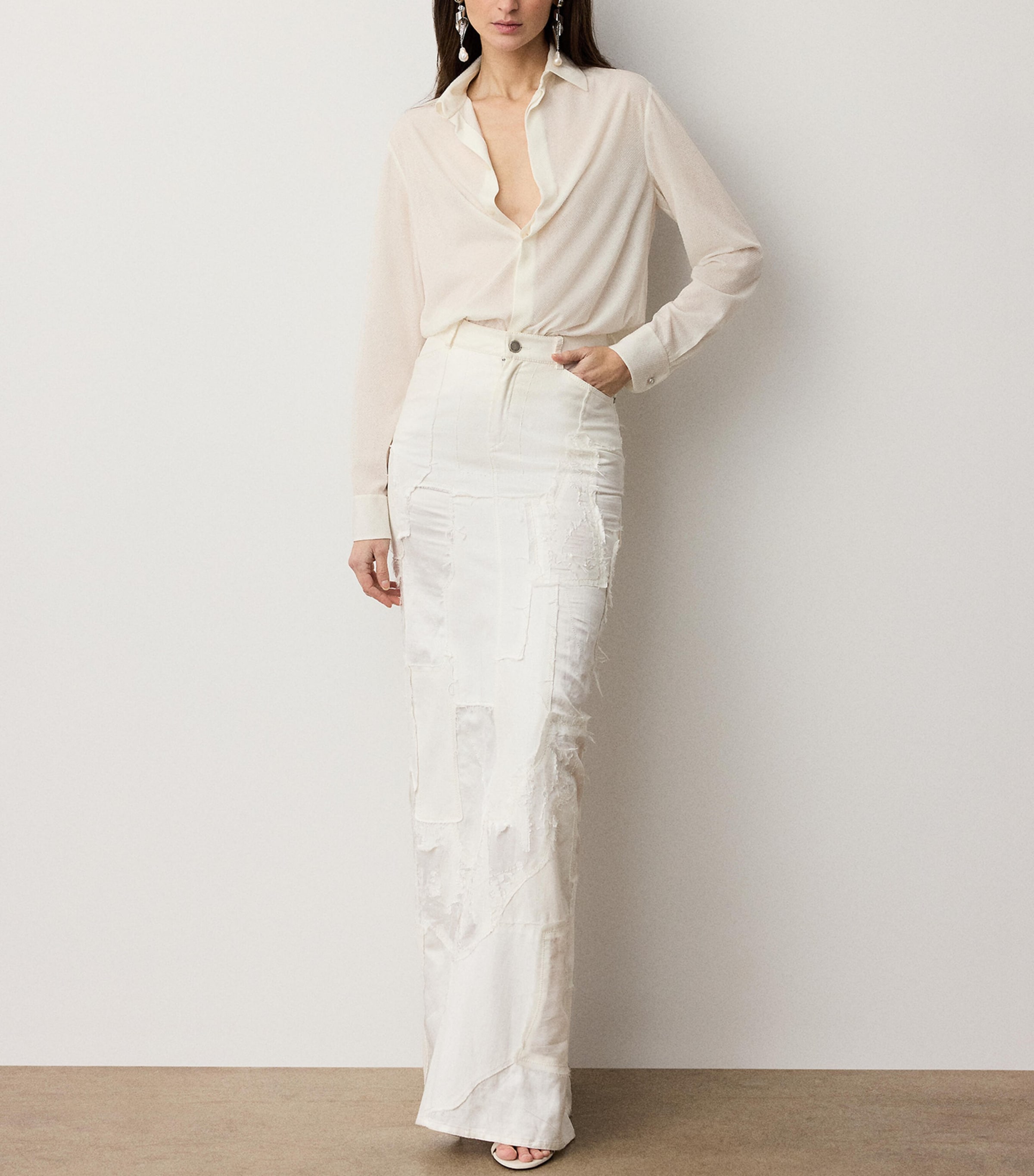 Ralph Lauren Collection Womens Silk Embellished Adrien Shirt Cream Image 3
