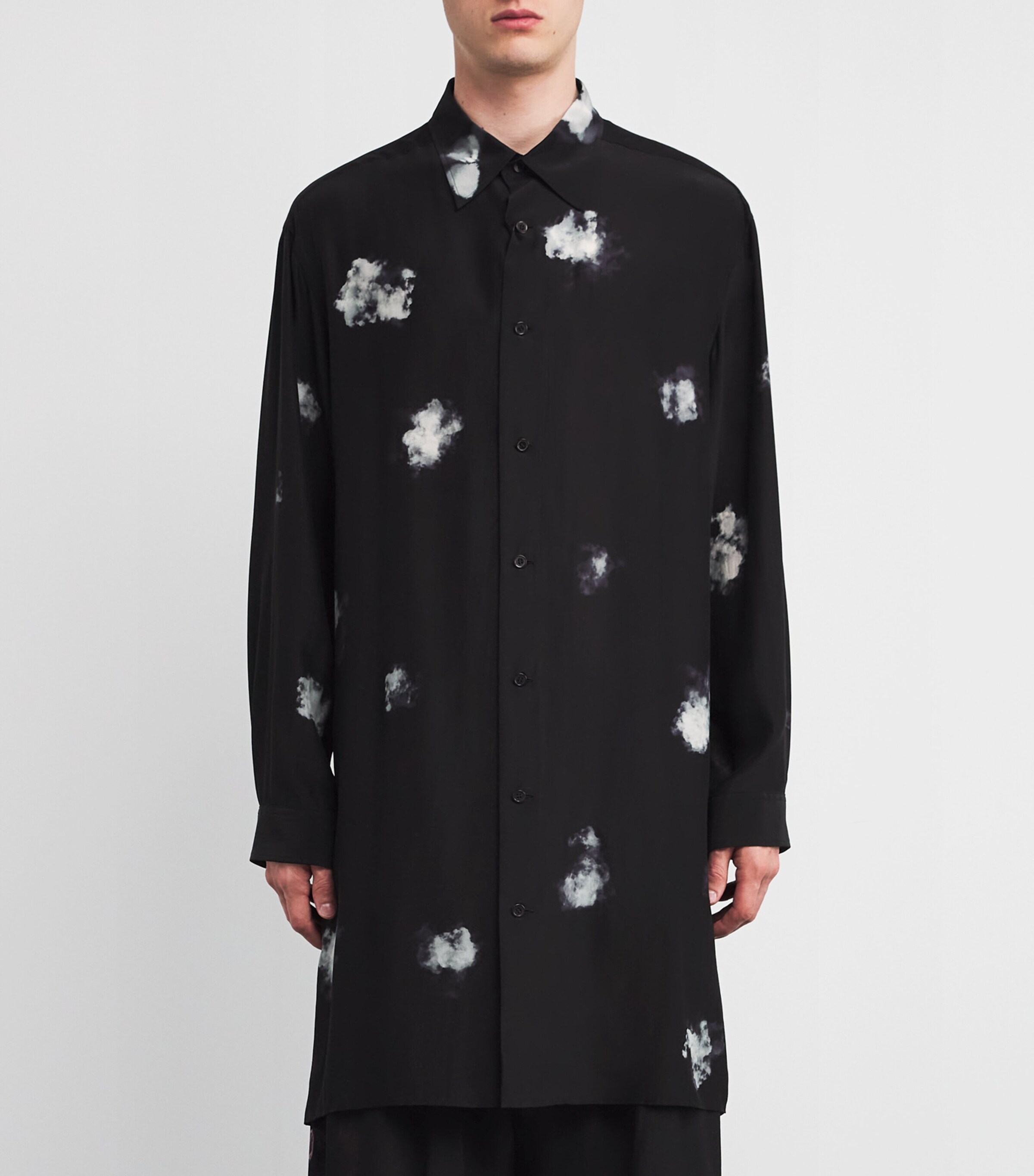 Yohji Yamamoto Mens Silk Rear-Split Graphic Print Shirt Black Image 3