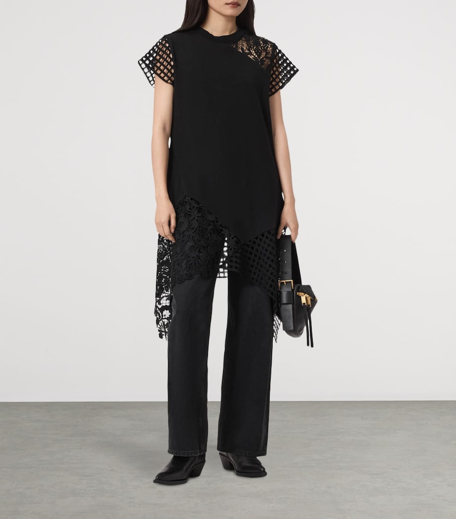 AllSaints Womens Cotton Mesh Zala T-Shirt Dress Black Image 5