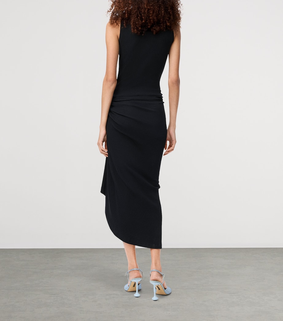 Cotton Draped Midi Dress BLACK Image 3