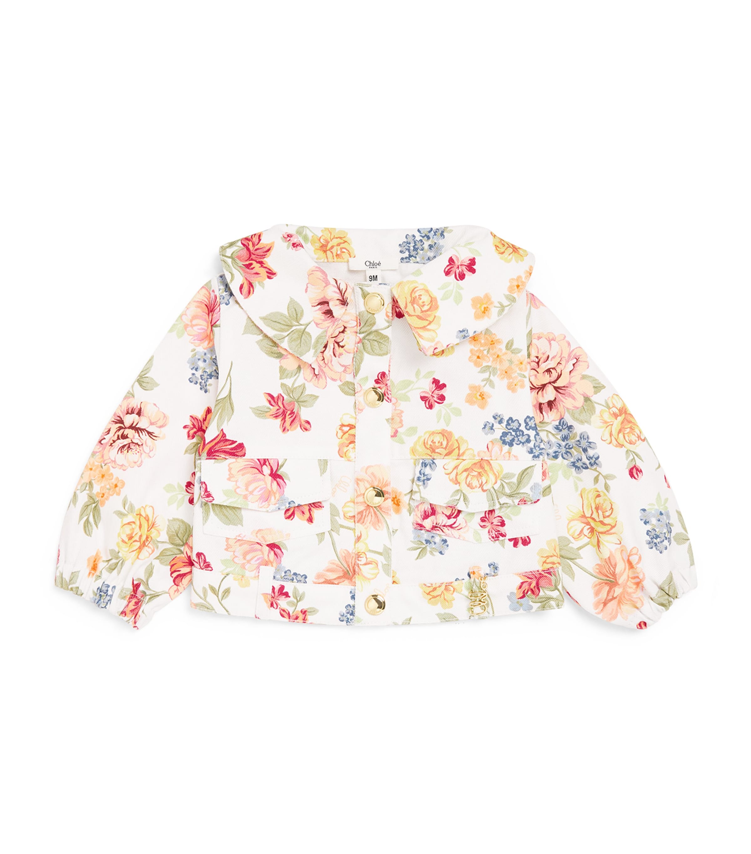 Chloé Kids Denim Floral Pea Coat (6-36 Months) Pink Image 1