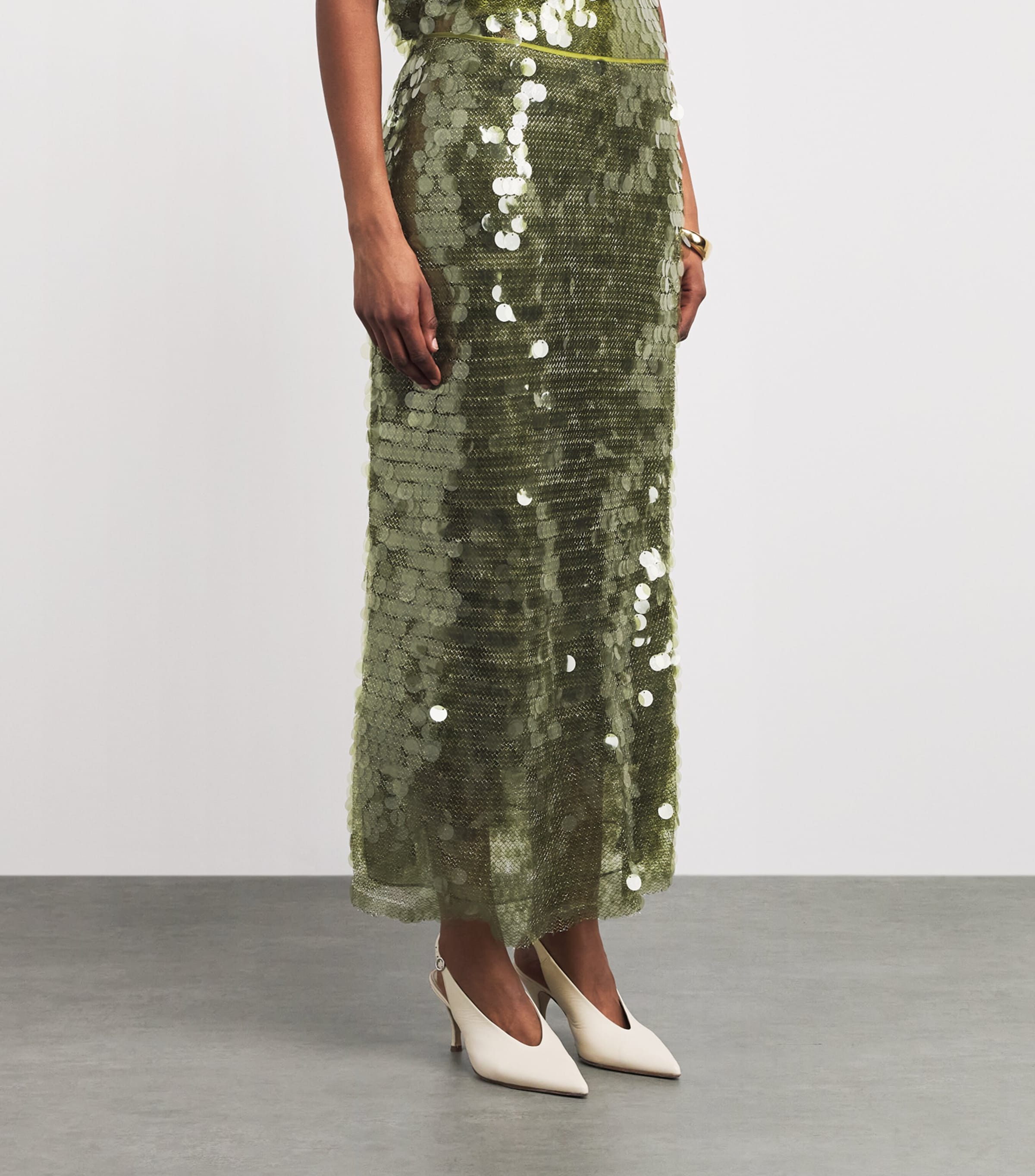 Cinq A Sept Womens Sequin Calista Midi Skirt Kelp Forest Image 4