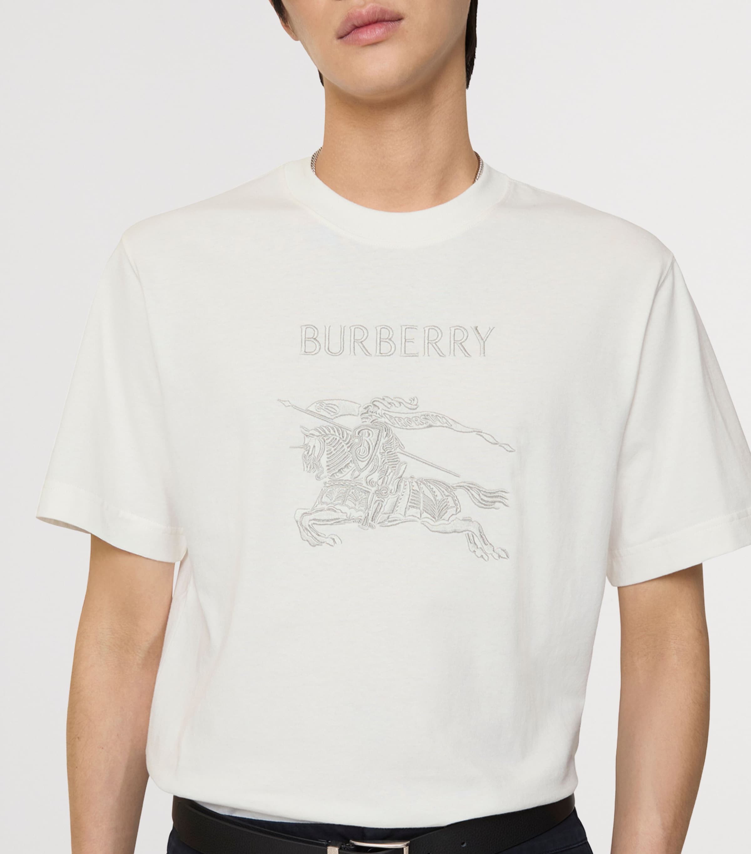 Cotton Embroidered Logo Slim T-Shirt CHALK Image 3