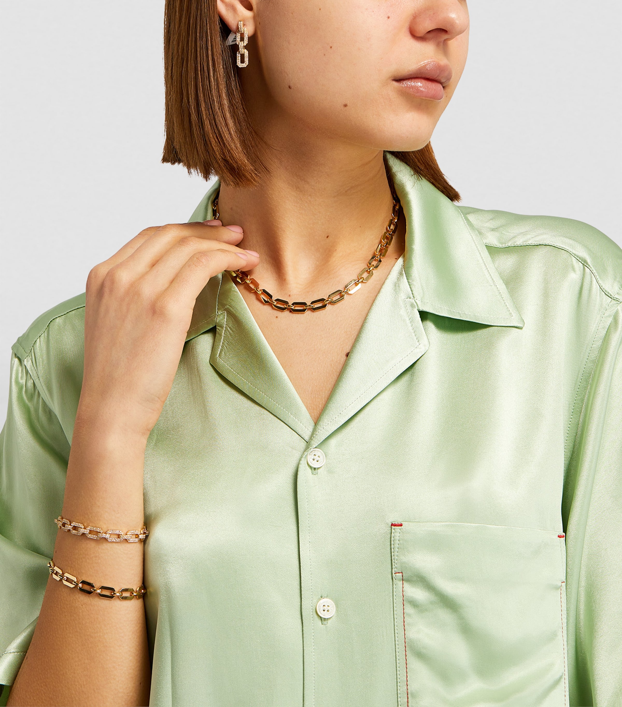 Yellow Gold and Diamond Deco Chain Earrings YELLOW GOLD Image 4