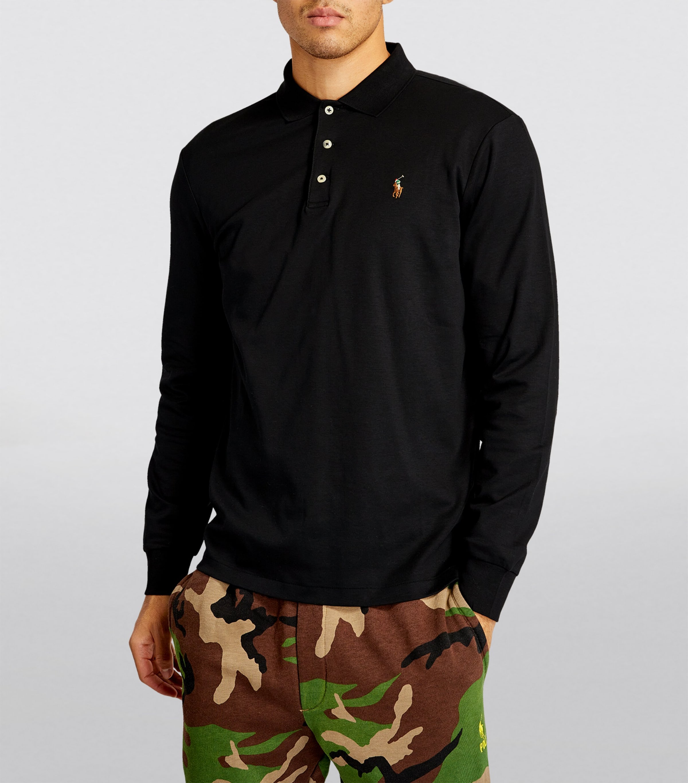 Pima Cotton Long-Sleeve Polo Shirt POLO BLACK Image 3