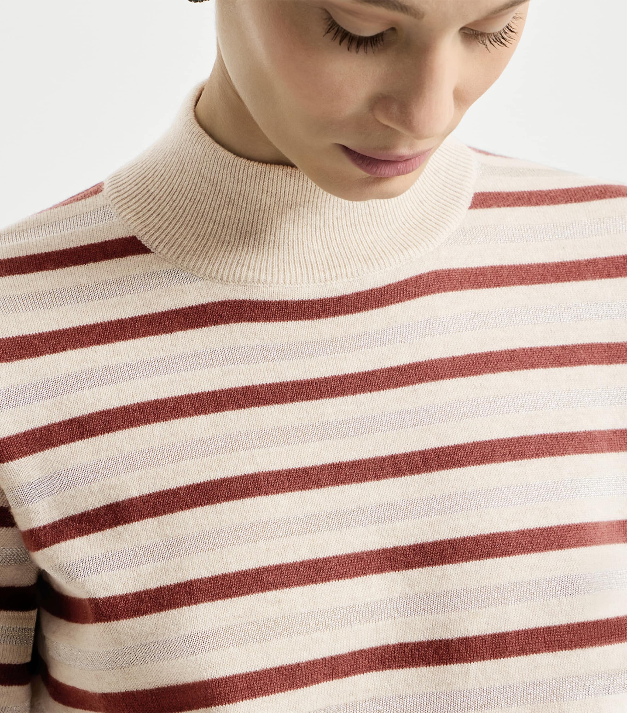 Brunello Cucinelli Beige Wool-Cashmere-Silk Stripe Top | Harrods US