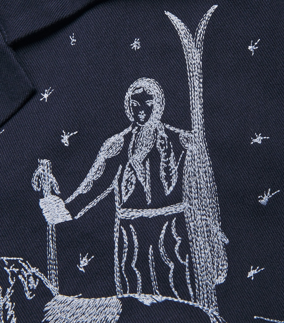 Cotton Drawing Embroidery Short-Sleeve Shirt NY / NAVY Image 5