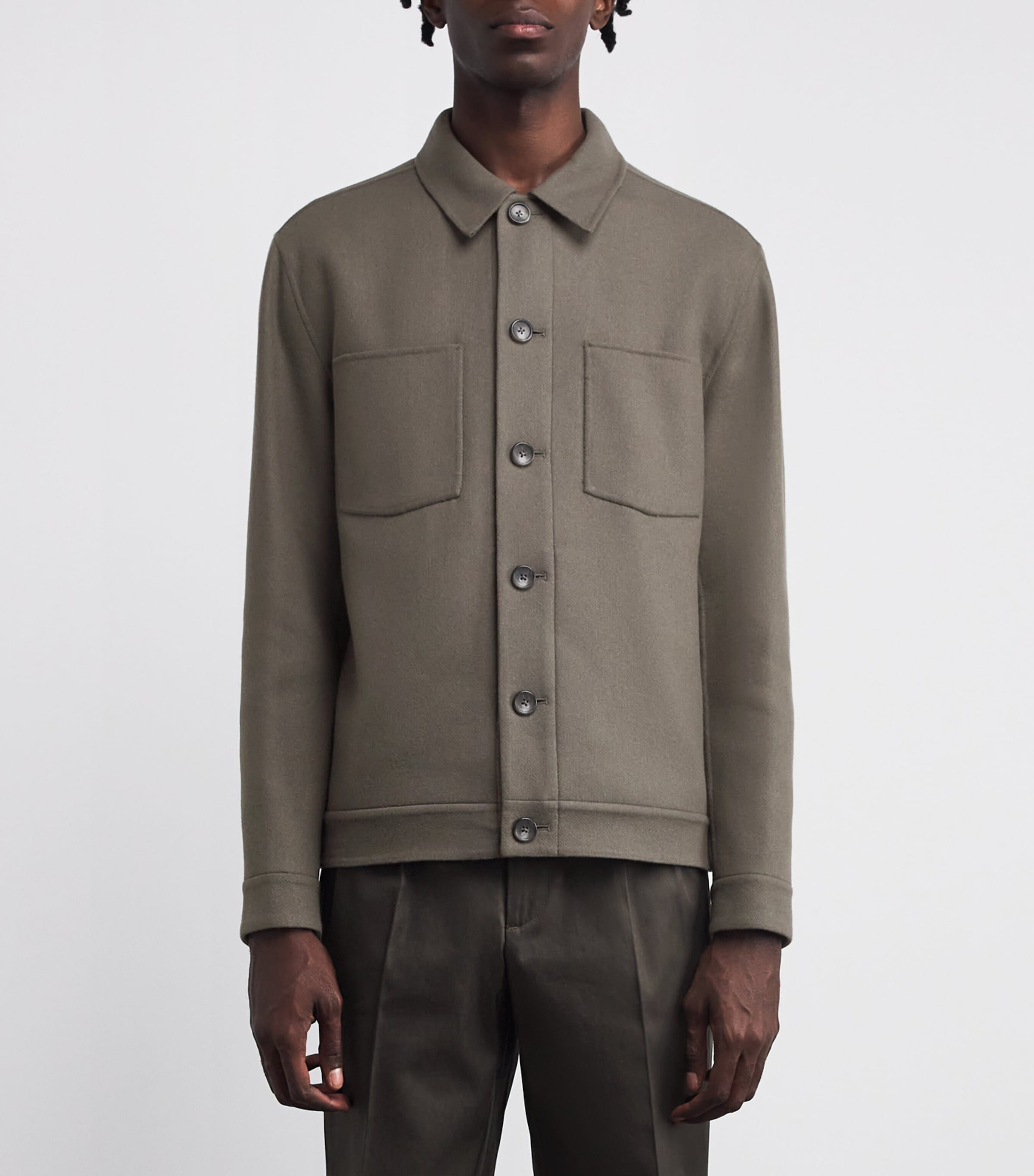 Wool-Blend Patch Pocket Overshirt SMOKE-070SMK Image 3
