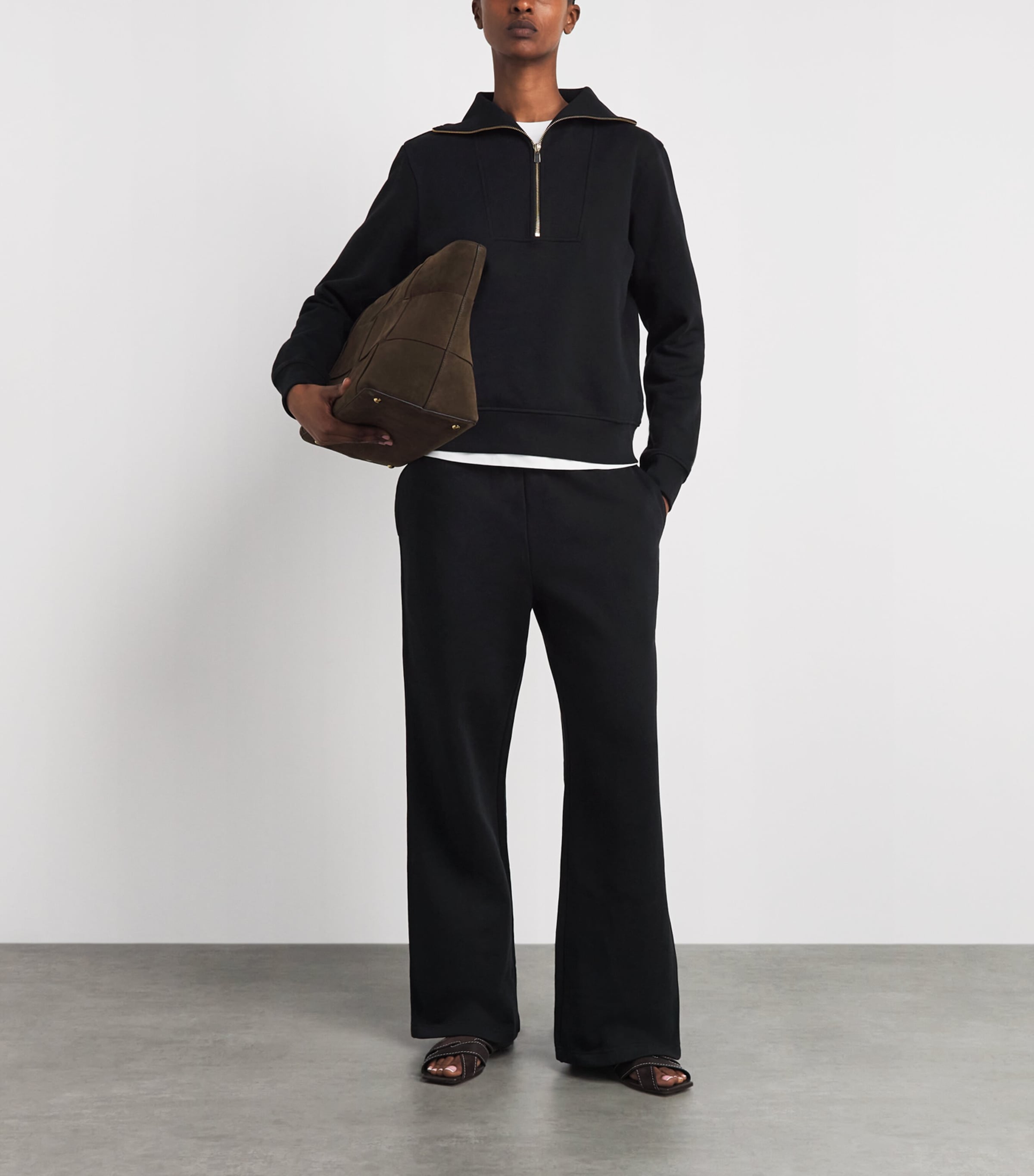 Harrods Womens Cotton Zip-Up Funnel-Neck Sweater Black Image 2