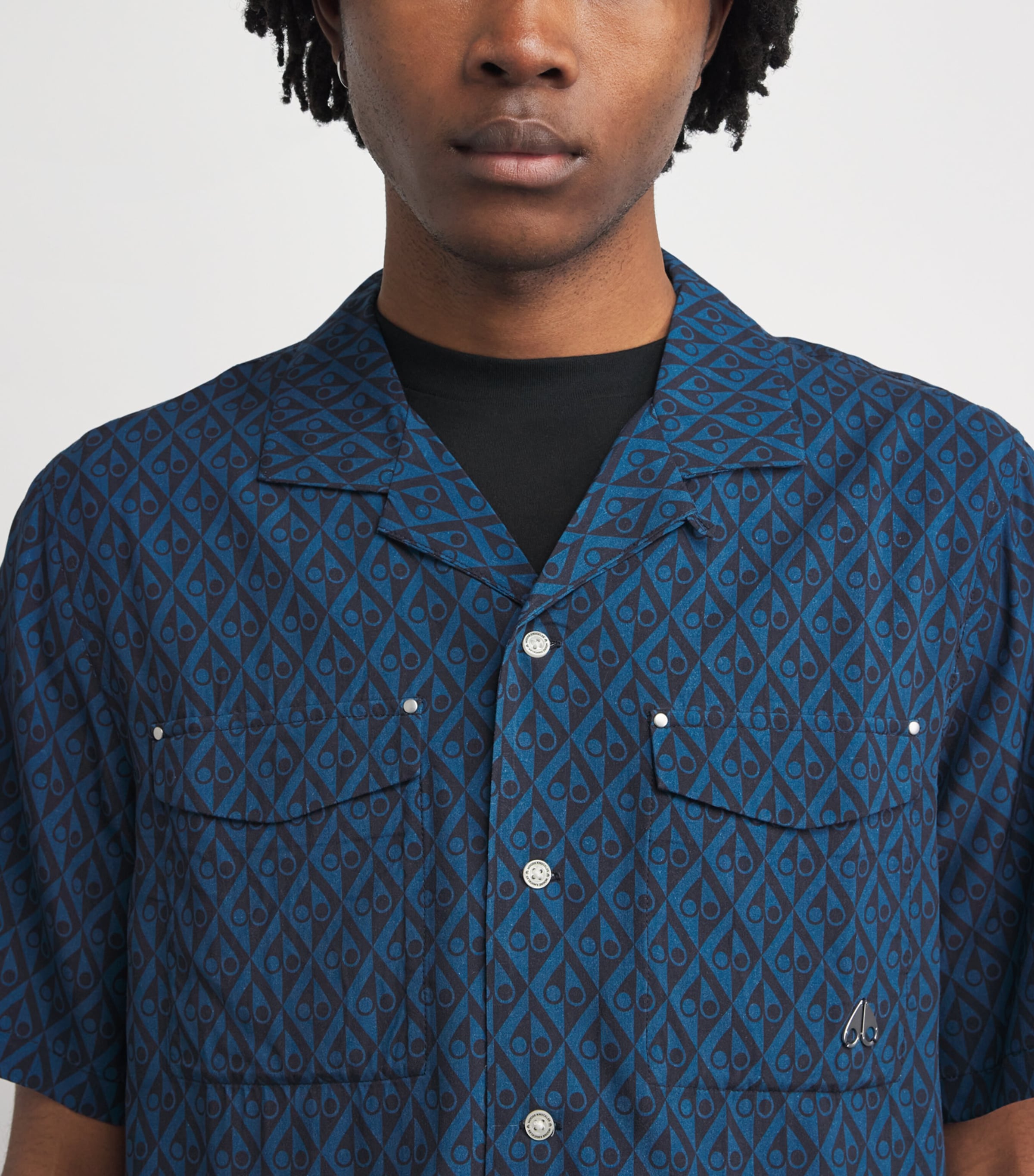 Moose Knuckles Mens Monogram Button-Up Shirt Navy/marina Image 3