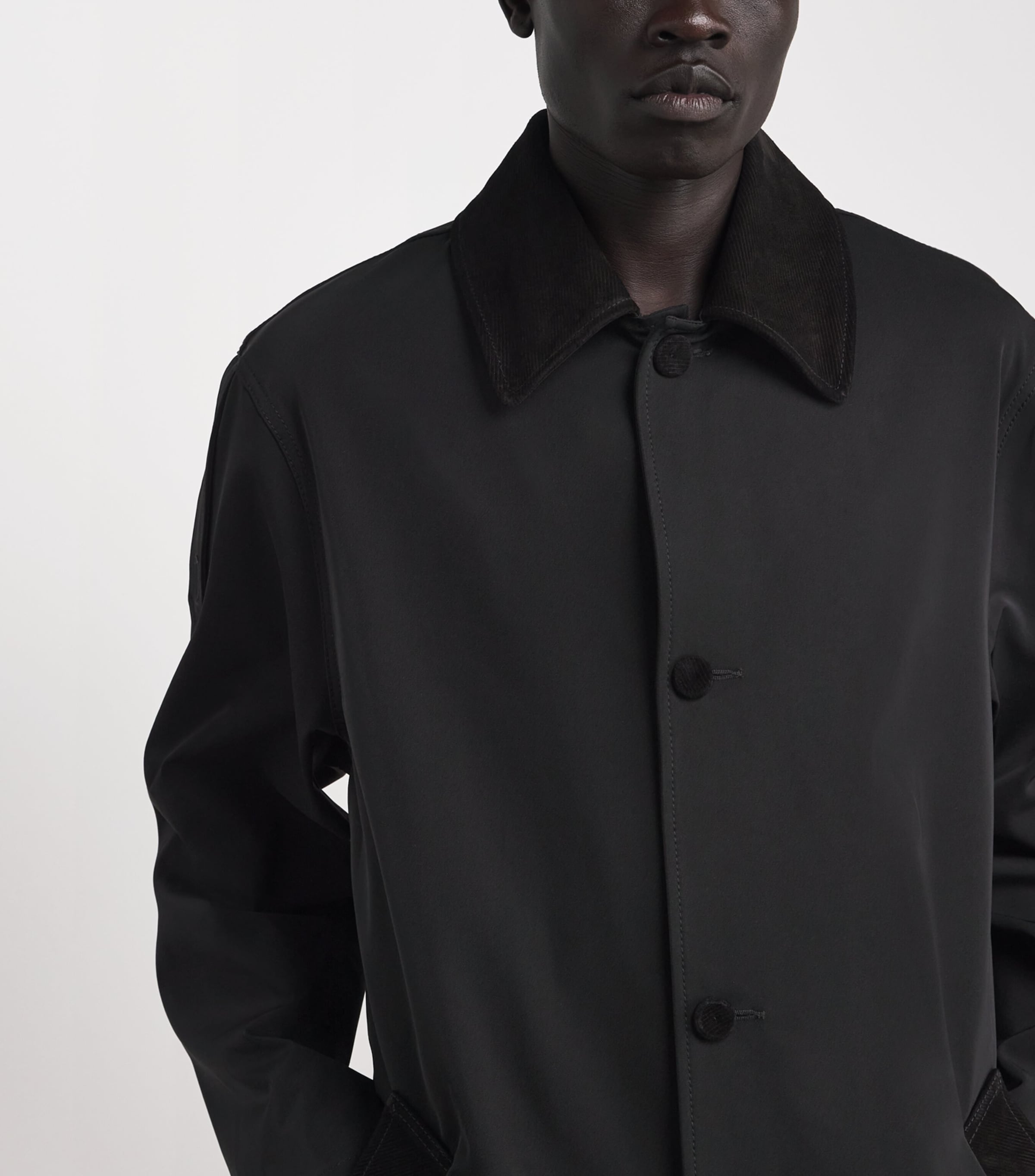 Leather-Trim Trench Coat BLACK Image 6