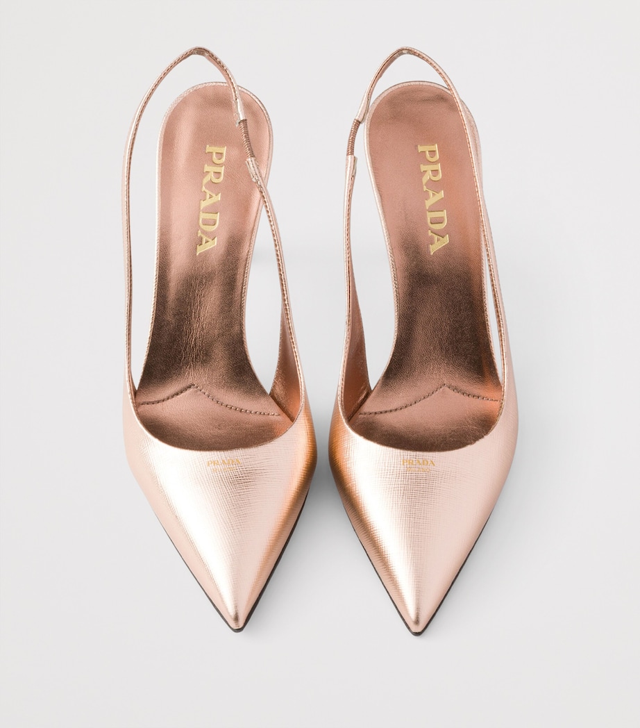 Prada Metallic Saffiano Leather Slingback Heels 75 Powder Image 3