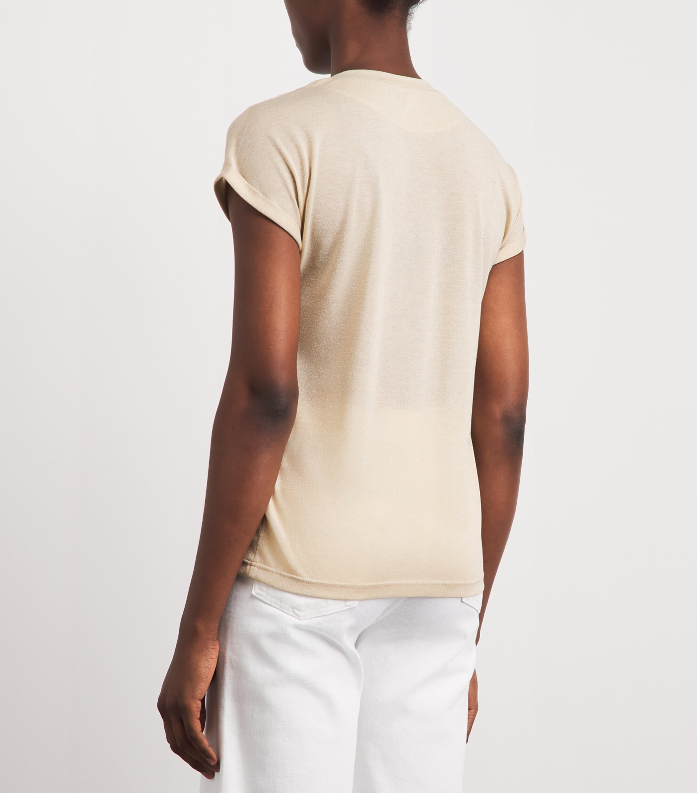 Eleventy Womens Metallic-Thread T-Shirt Sabbia Image 5