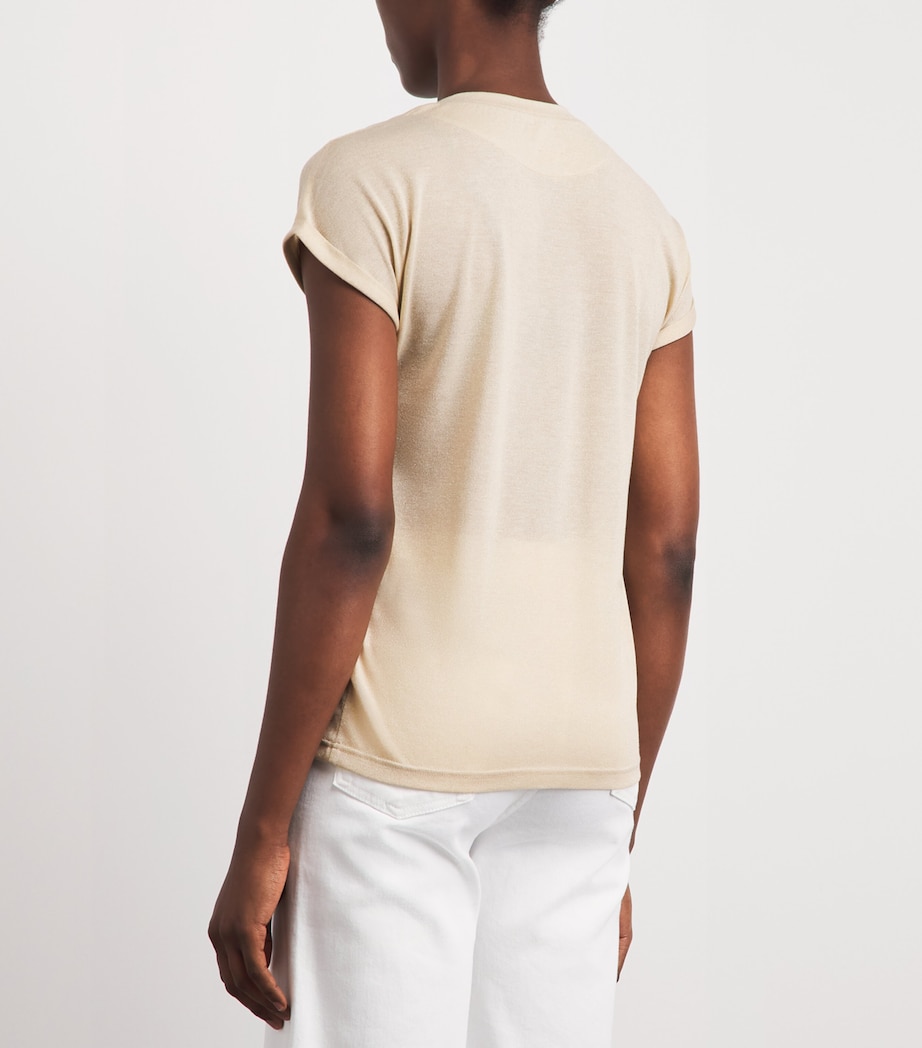 Eleventy Womens Metallic-Thread T-Shirt Sabbia Image 5