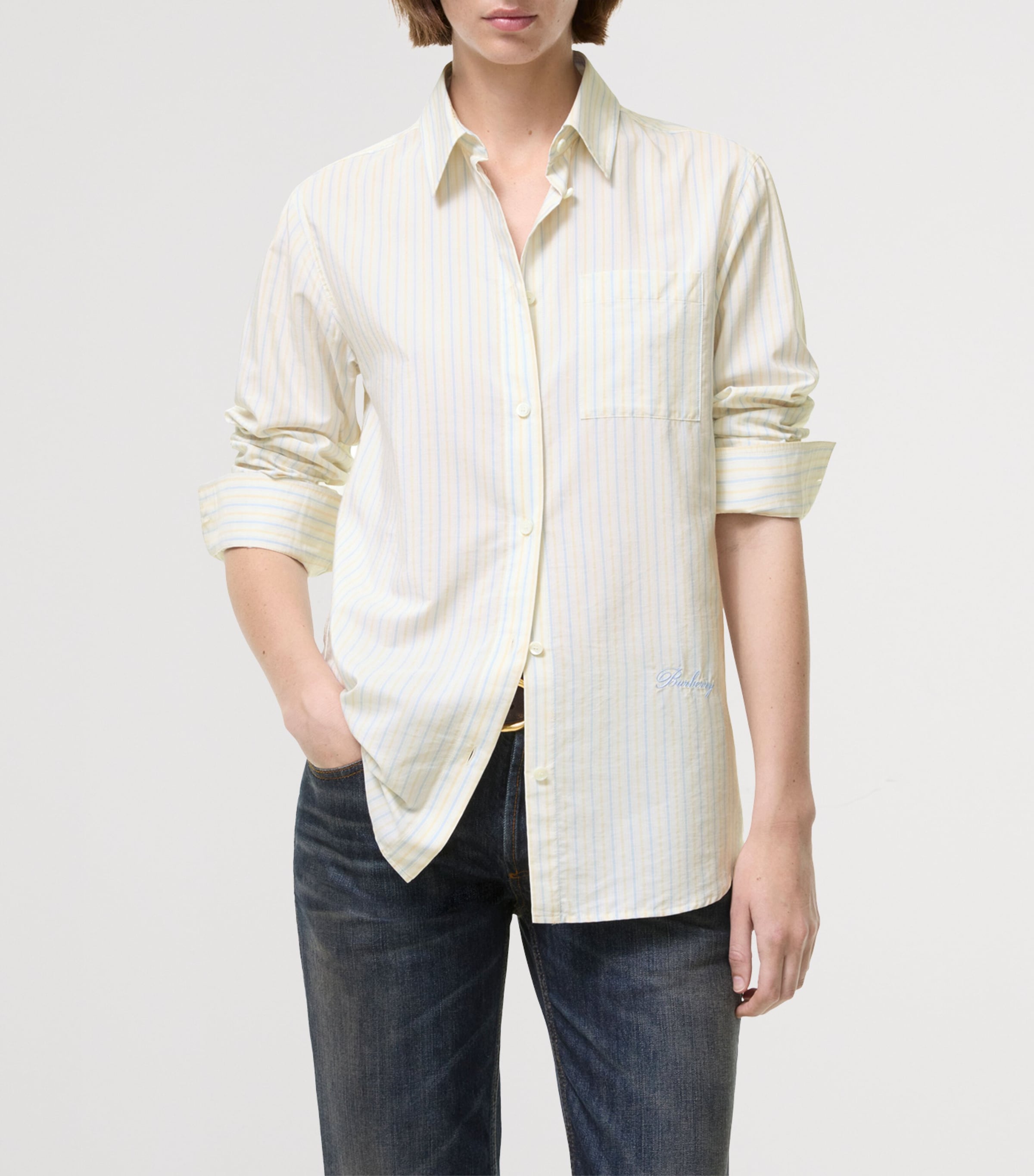 Burberry Womens Silk-Cotton Stripe Shirt Seashell Whthazy Bl Image 2