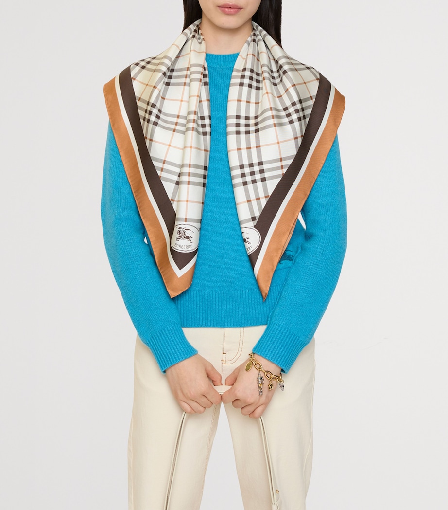 Silk Check Scarf PEBBLE WHITE Image 2