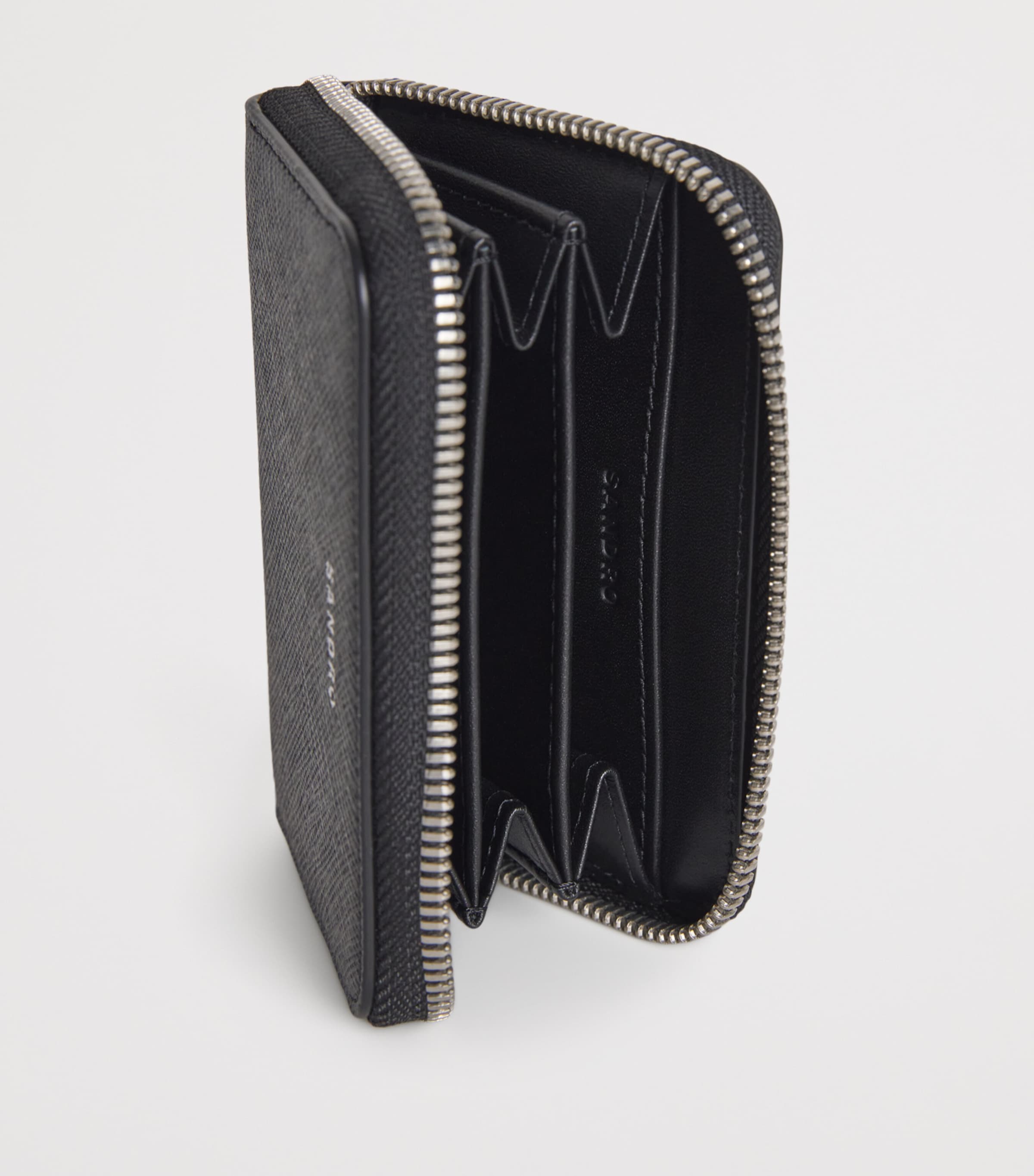Grained Leather Zipped Wallet BLACK Image 3