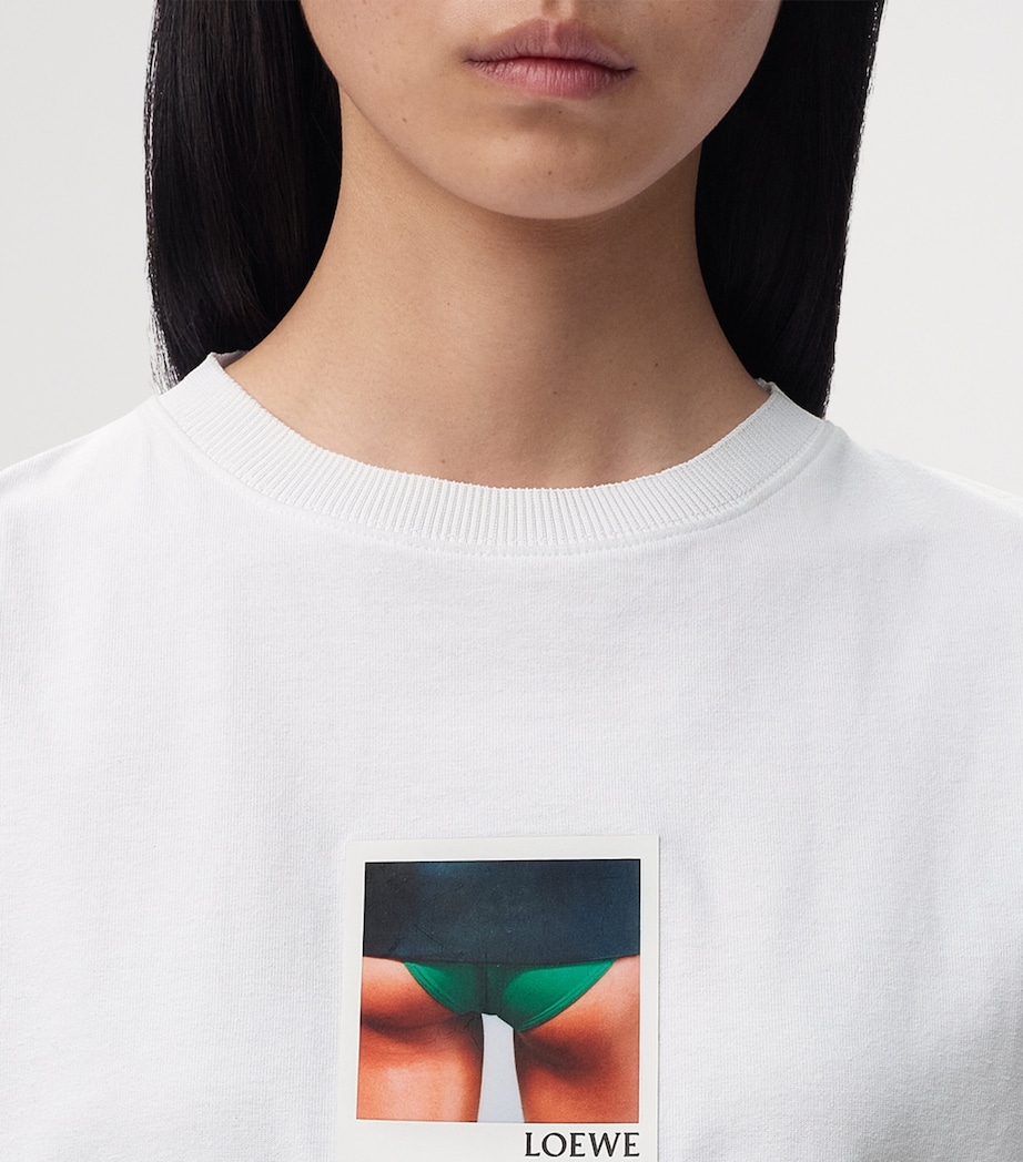 LOEWE Womens Stretch-Cotton Polaroid T-Shirt White Image 5