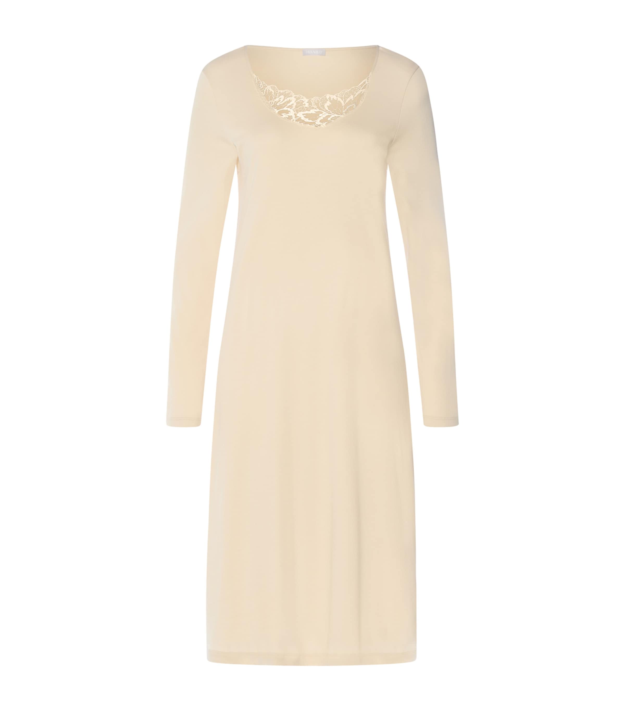 Hanro Womens Cotton Long-Sleeve Belen Nightdress Summer Sand Image 1