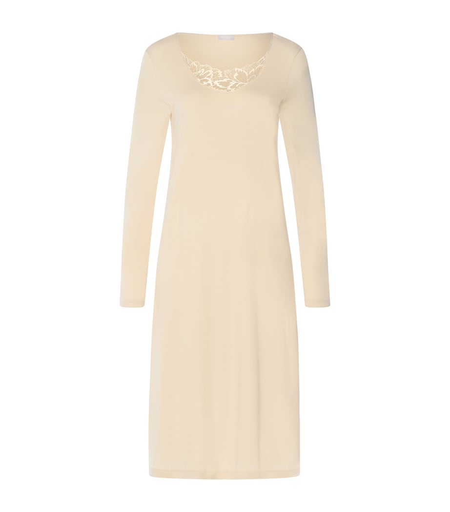 Hanro Womens Cotton Long-Sleeve Belen Nightdress Summer Sand Image 1