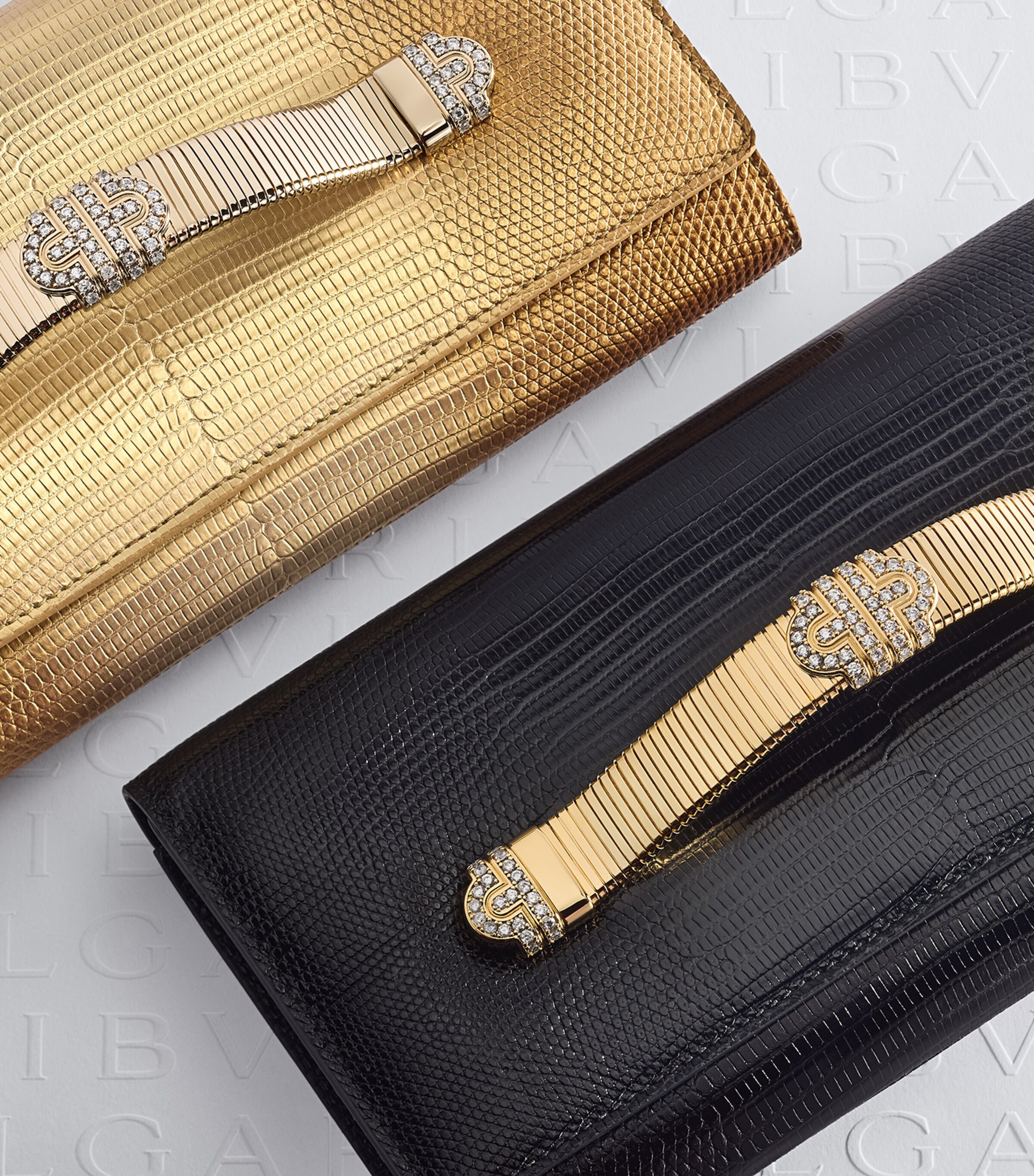 Bvlgari Lizard Leather Tubogas Clutch Bag Black Image 5