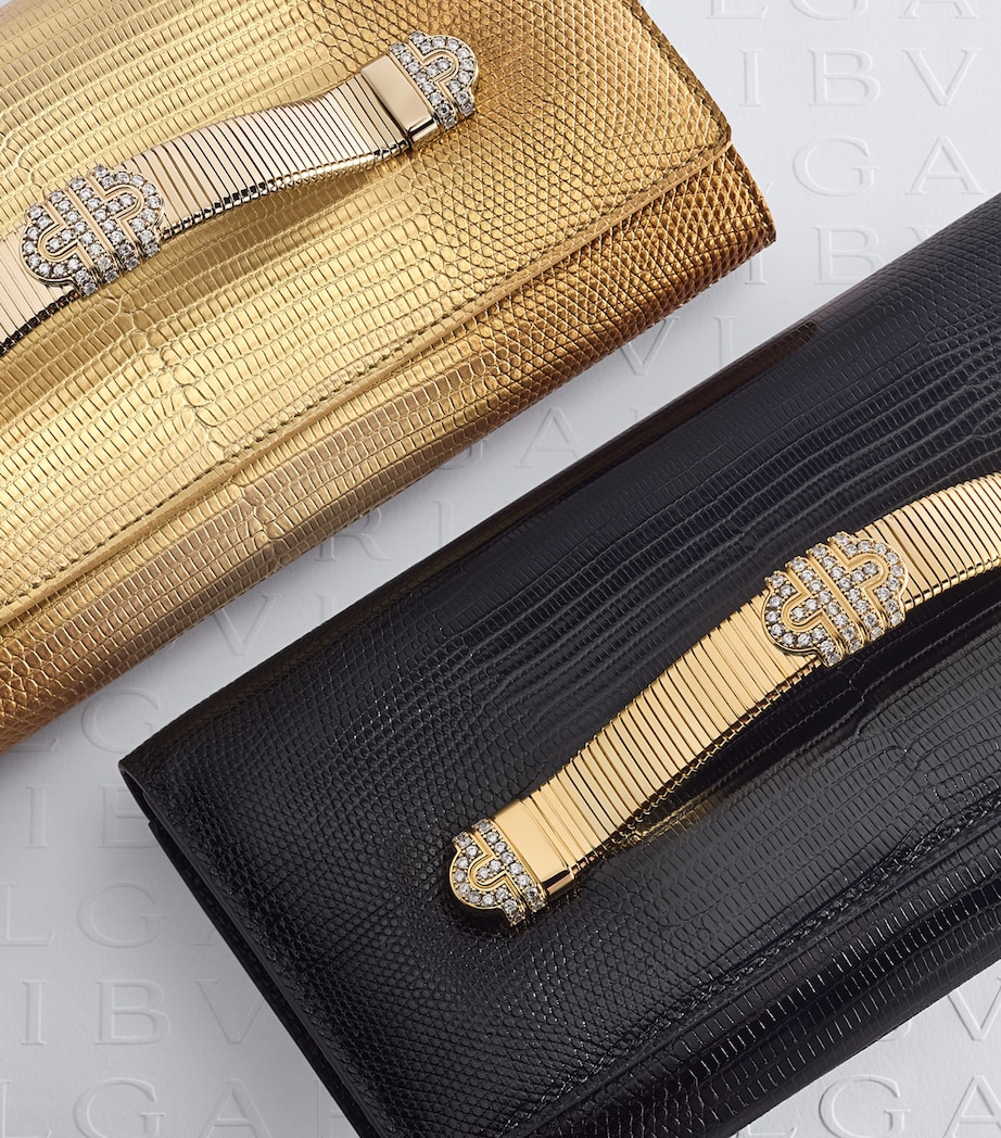 Bvlgari Lizard Leather Tubogas Clutch Bag Black Image 5