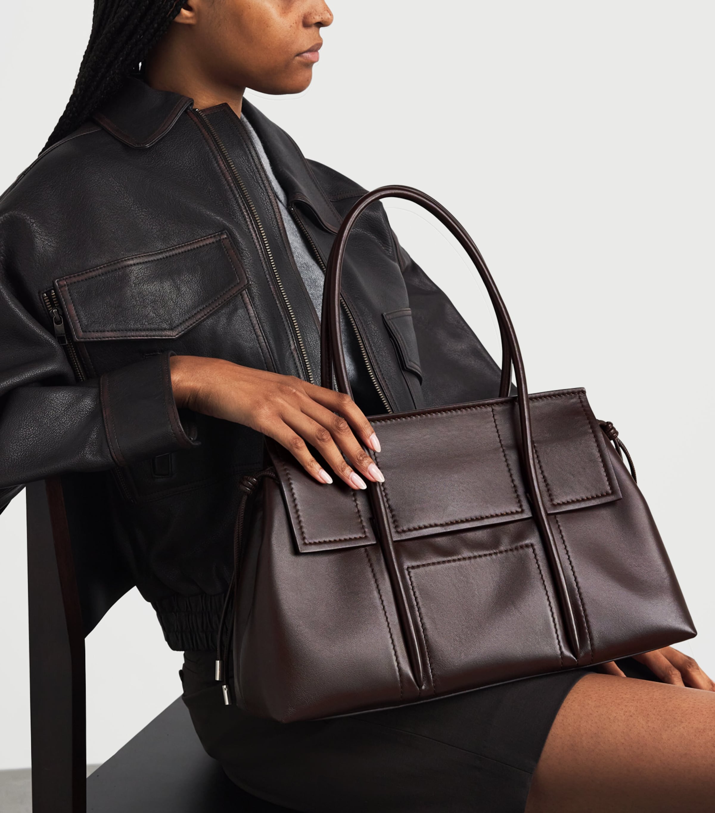 Harrods Medium Leather Marcie Tote Bag Brown Image 2
