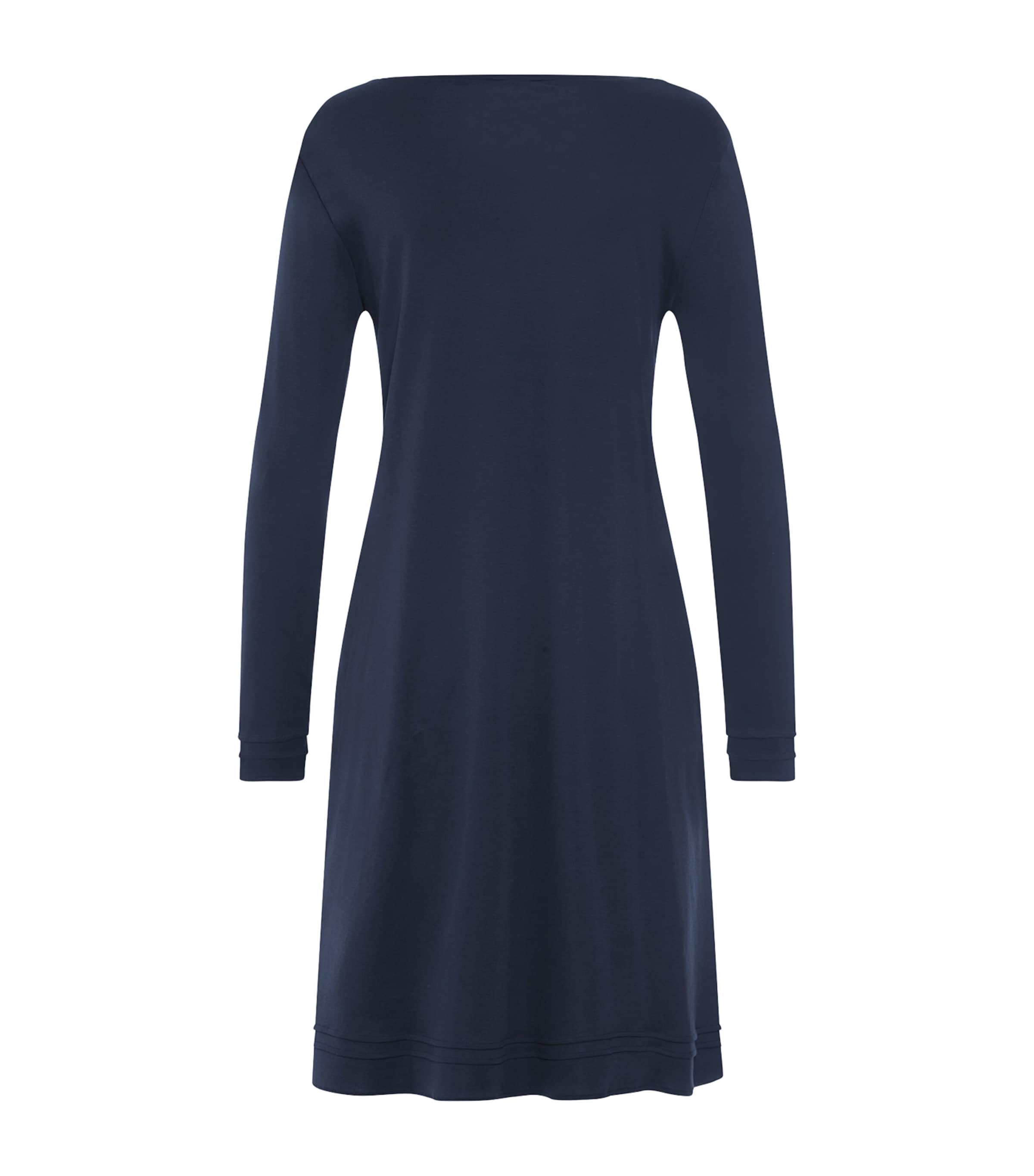 Hanro Womens Cotton Long-Sleeve Nightdress Deep Navy Image 3