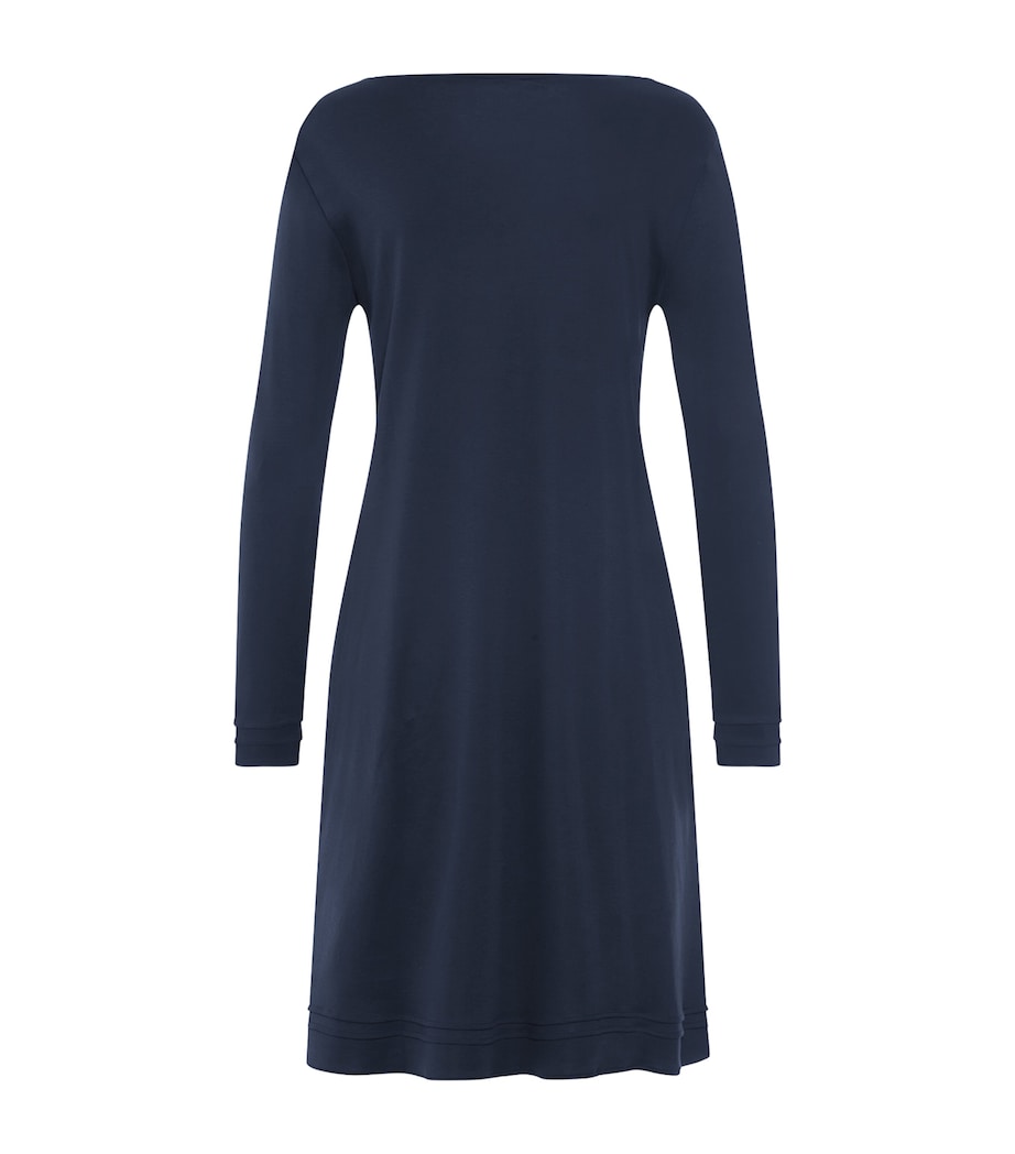 Hanro Womens Cotton Long-Sleeve Nightdress Deep Navy Image 3