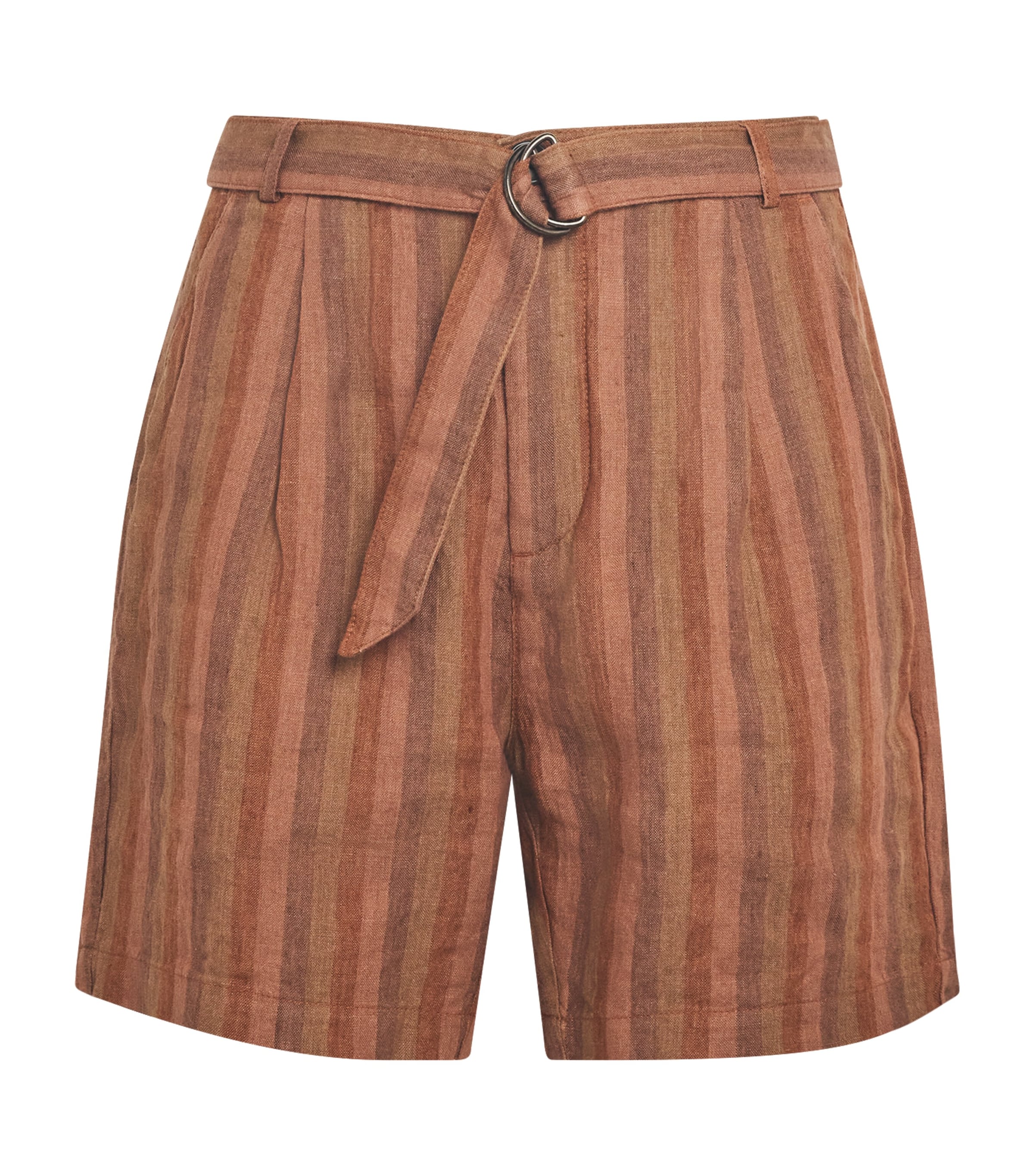 Oliver Spencer Linen Stripe Garrison Shorts In Brown