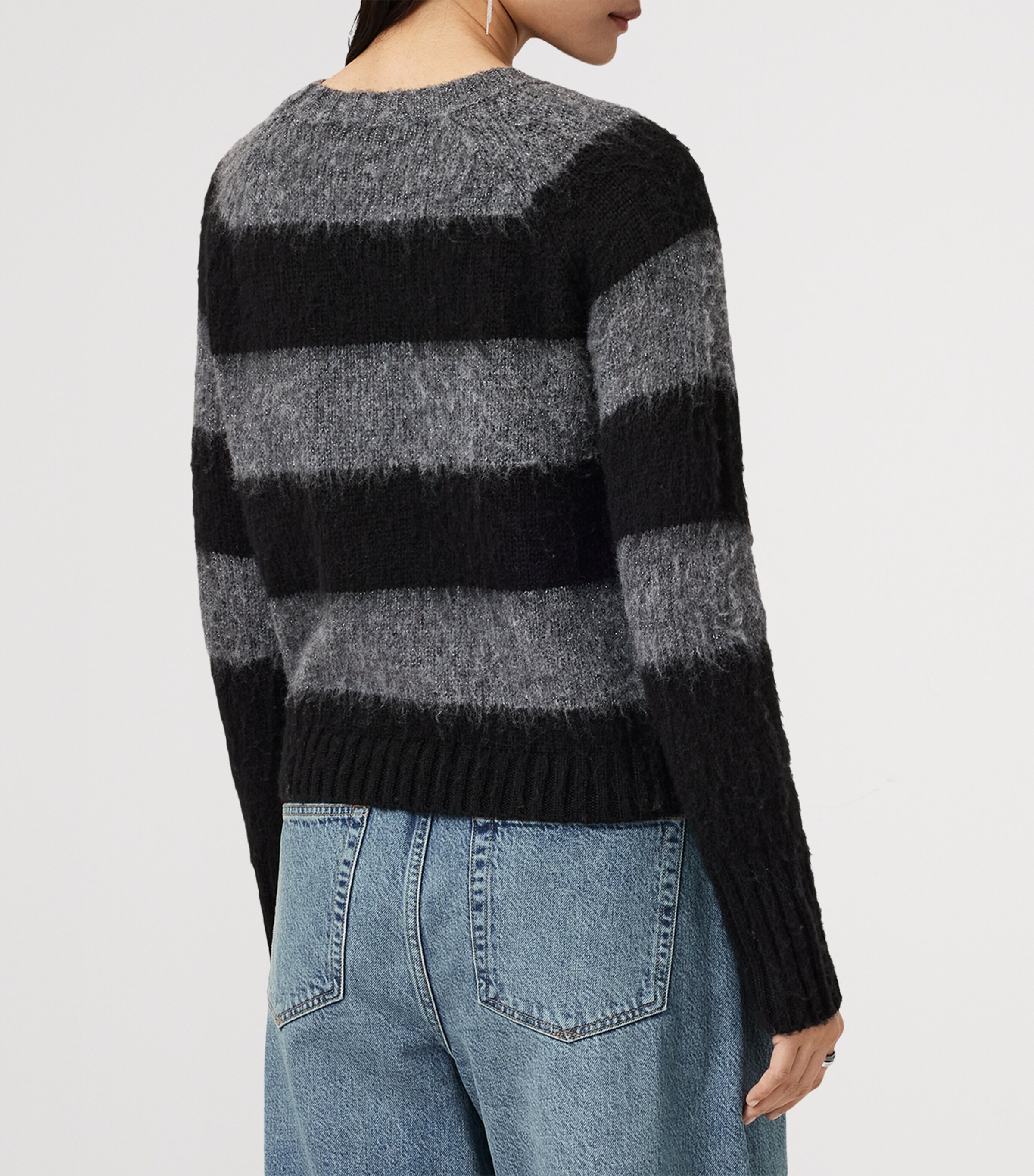 AllSaints Womens Stripe Crew-Neck Sweater Black/grey Image 5