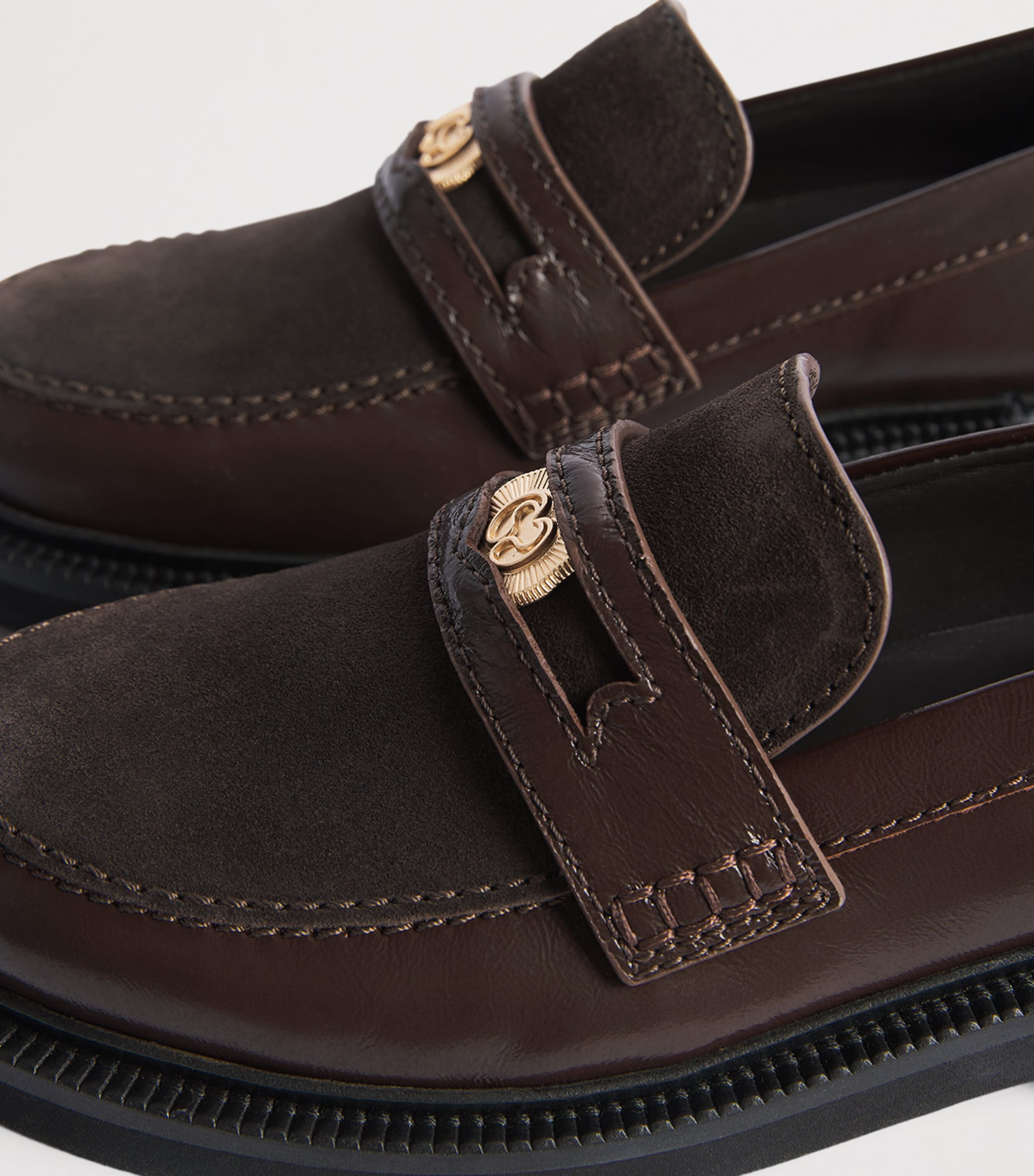 Maje Leather-Suede Penny Loafers Dark Brown Image 7