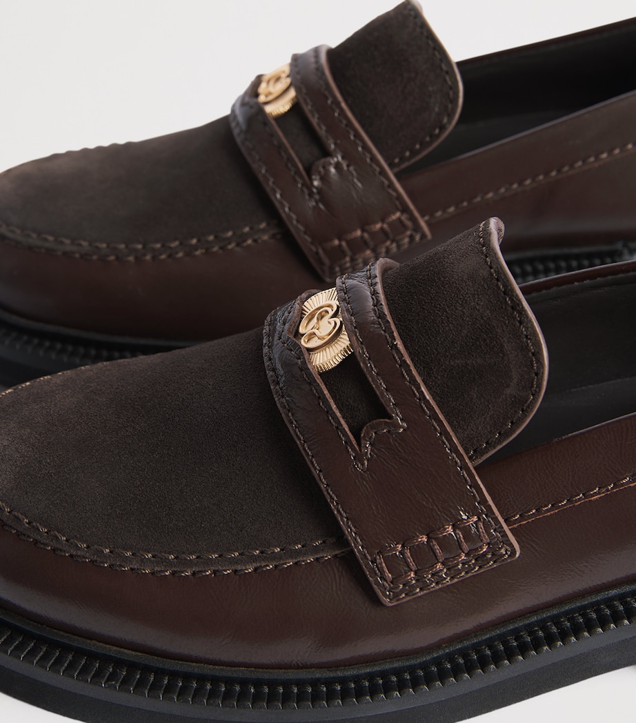 Maje Leather-Suede Penny Loafers Dark Brown Image 7