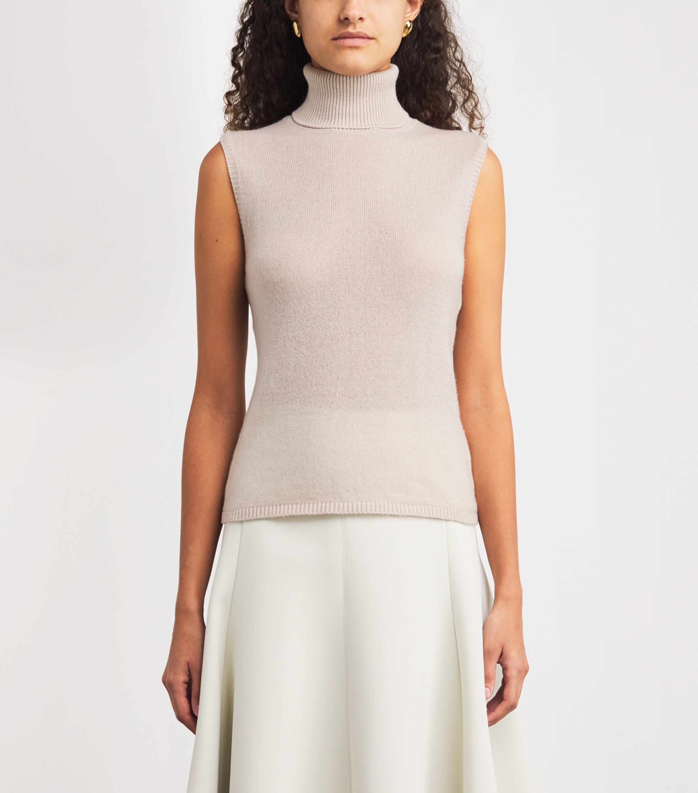 Eleventy Womens Cashmere Sleeveless Rollneck Sweater Sabbia Image 3