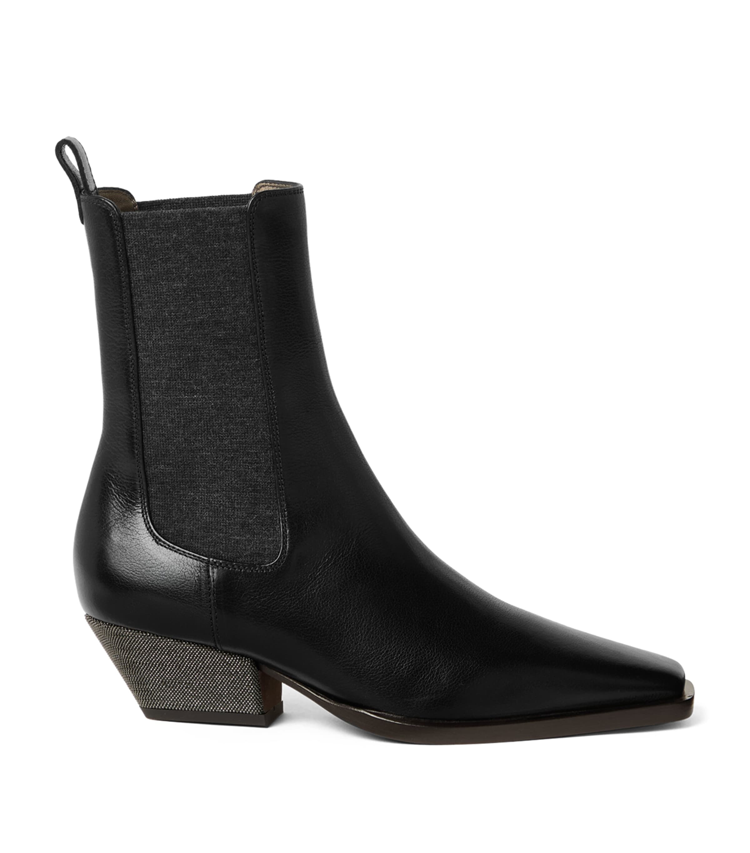 Brunello Cucinelli Leather Chelsea Heeled Boots 50 In Black