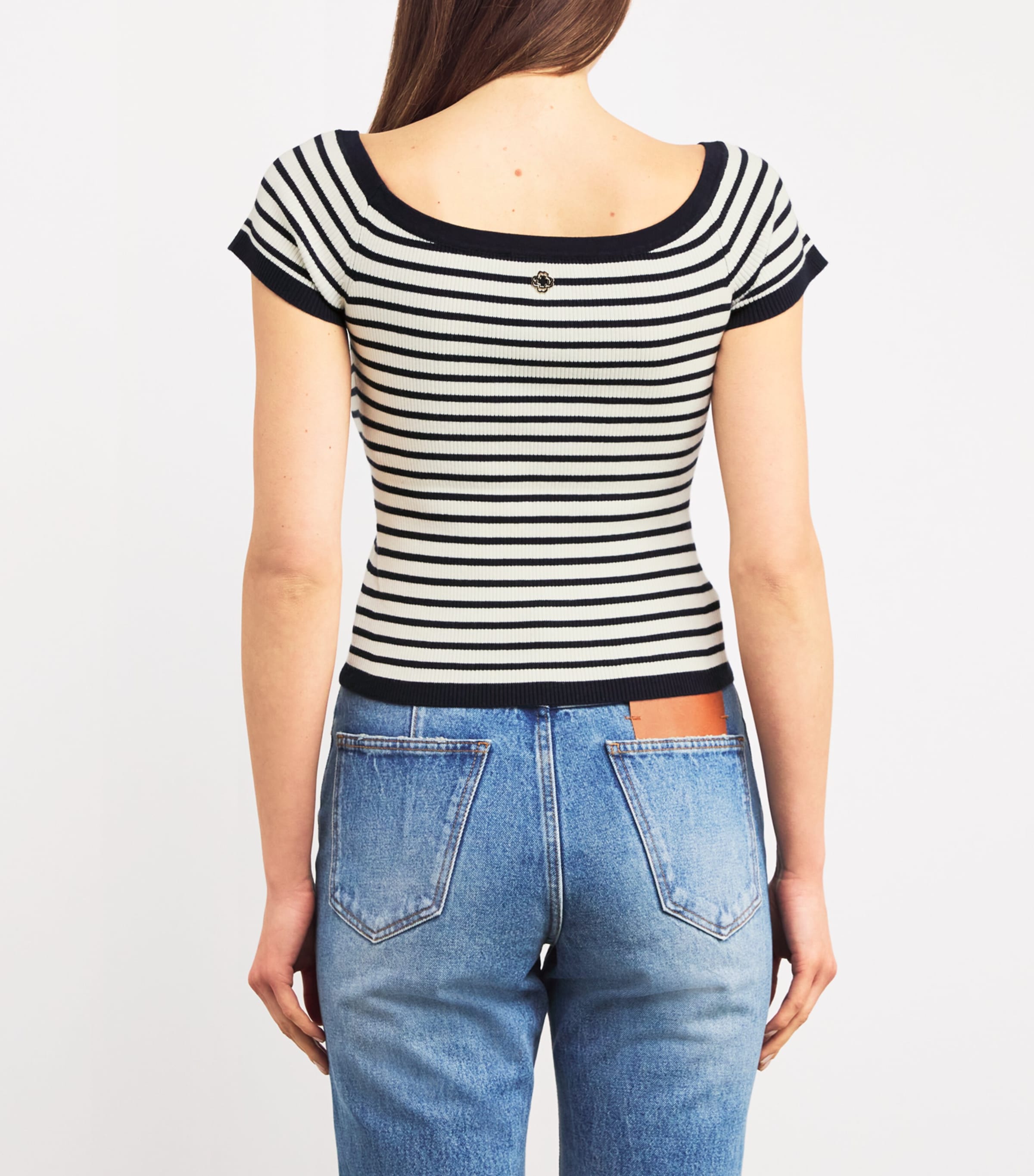 Striped Off-The-Shoulder Top NAVY / ECRU Image 4