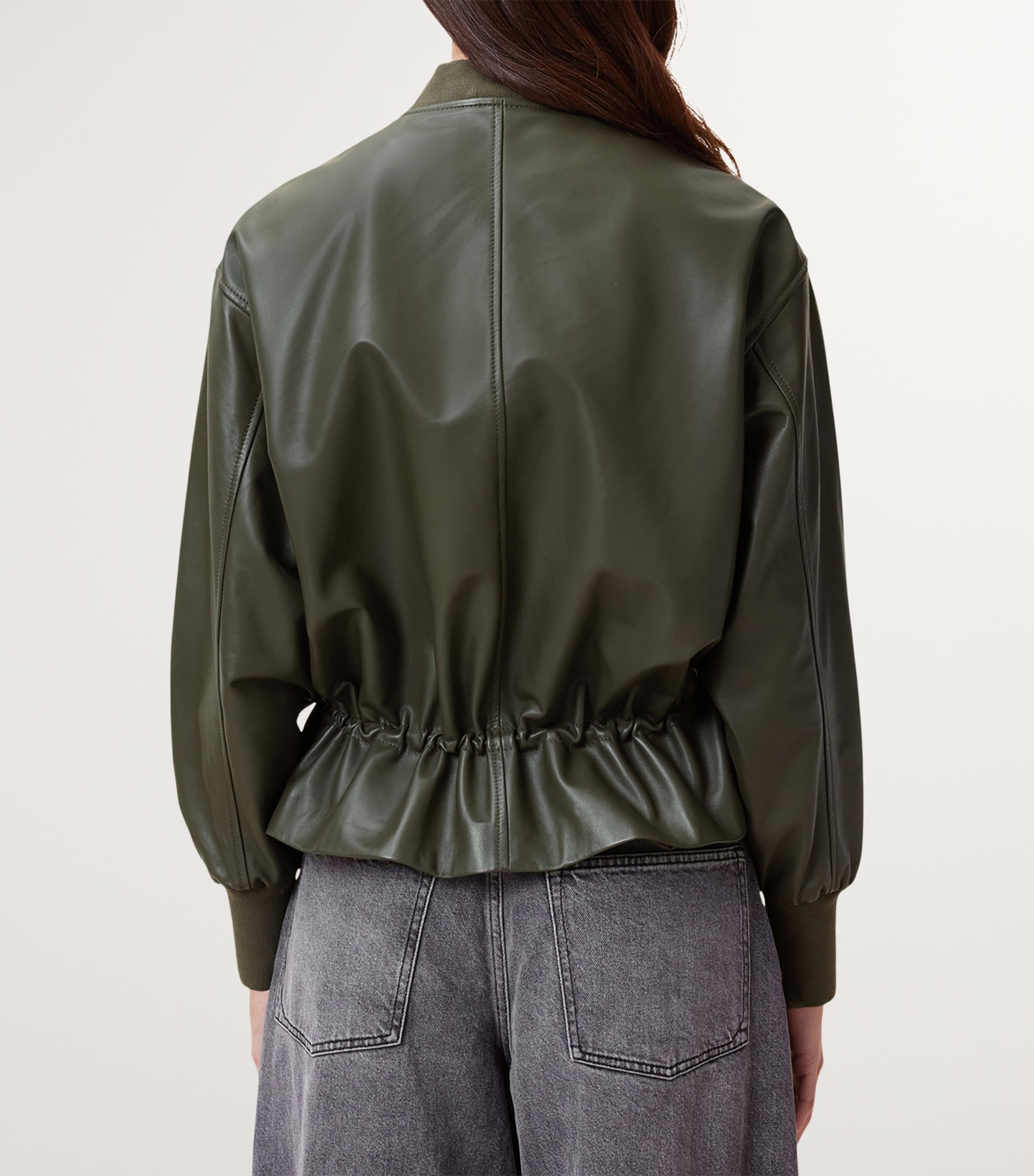 Leather Sofi Bomber Jacket MILITARY GREEN Image 8