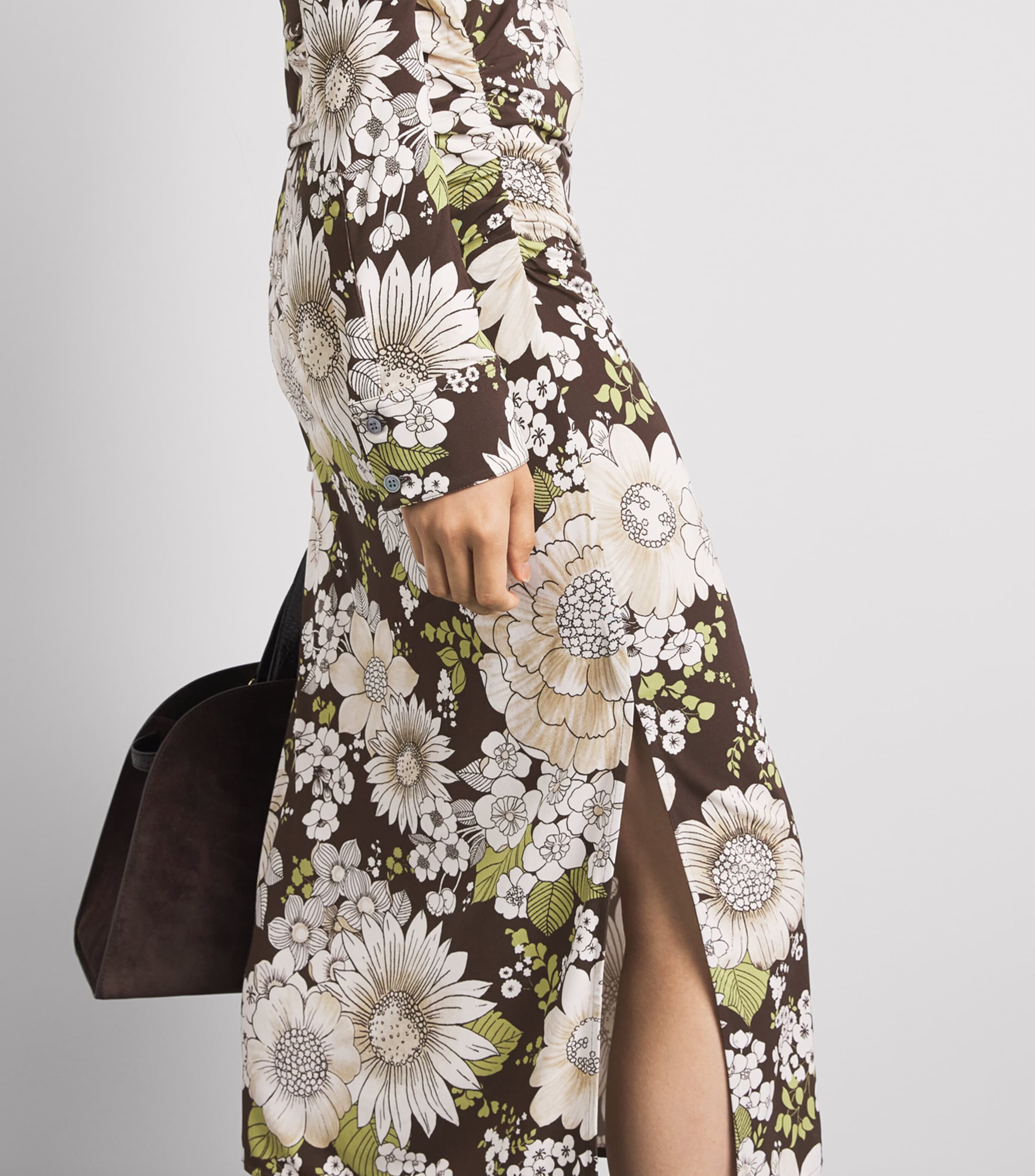 Tory Burch Womens Floral Midi Shirt Dress Brown Floral Image 3