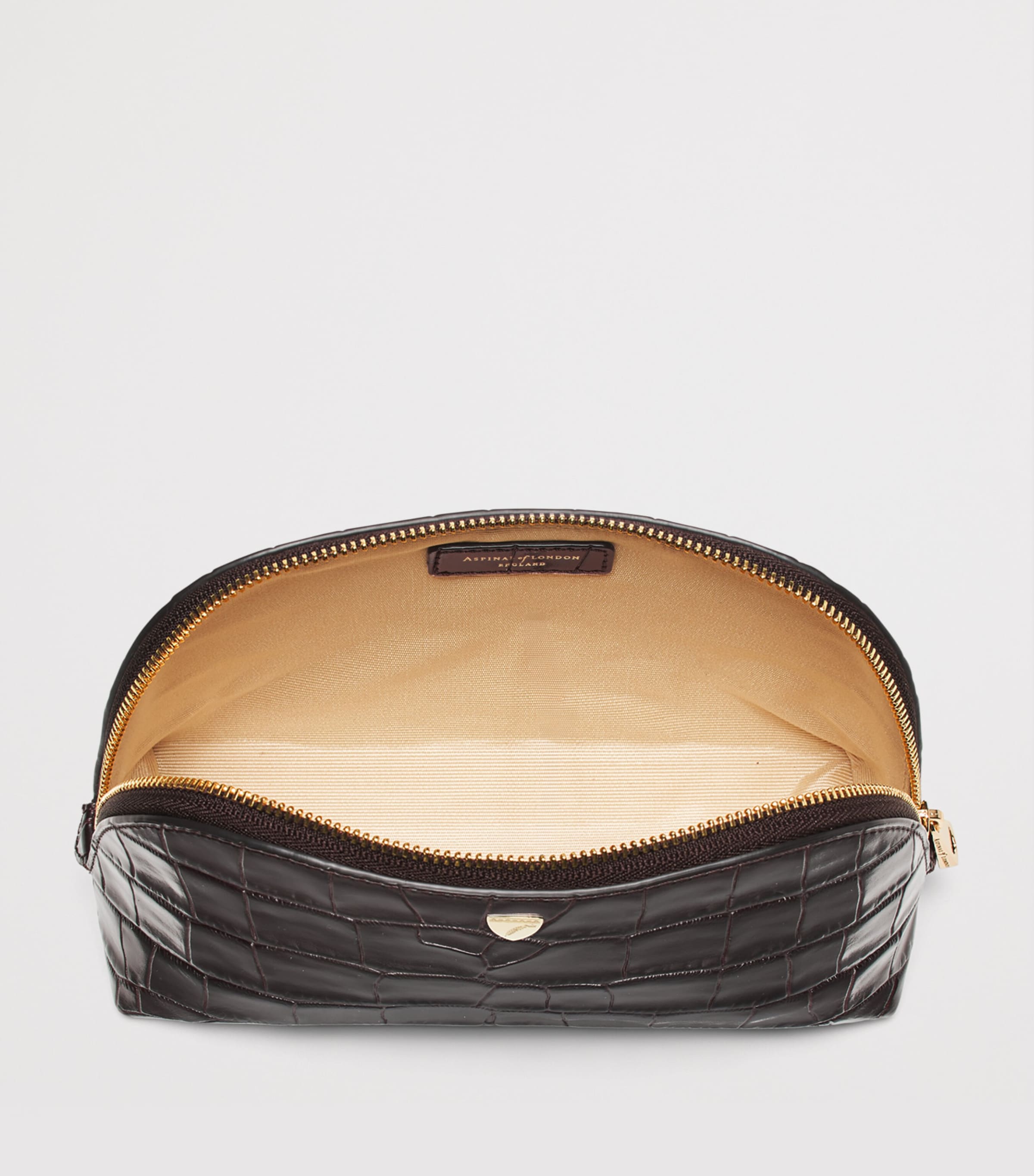 Aspinal Of London Small Leather Croc-Embossed Cosmetic Case Amazonbrown Image 4