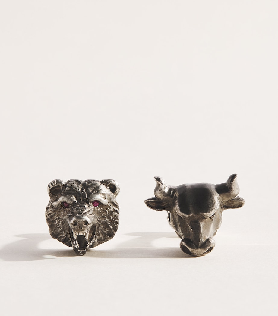 Deakin & Francis Sterling Silver Bull & Bear Cufflinks Black Image 1