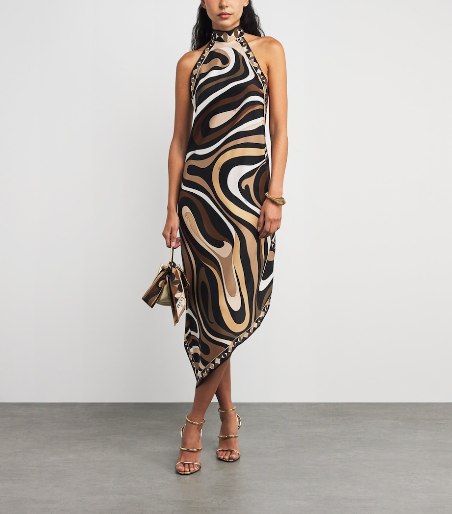 Silk Marmo Print Halterneck Midi Dress 004/BLACK GOLD Image 2