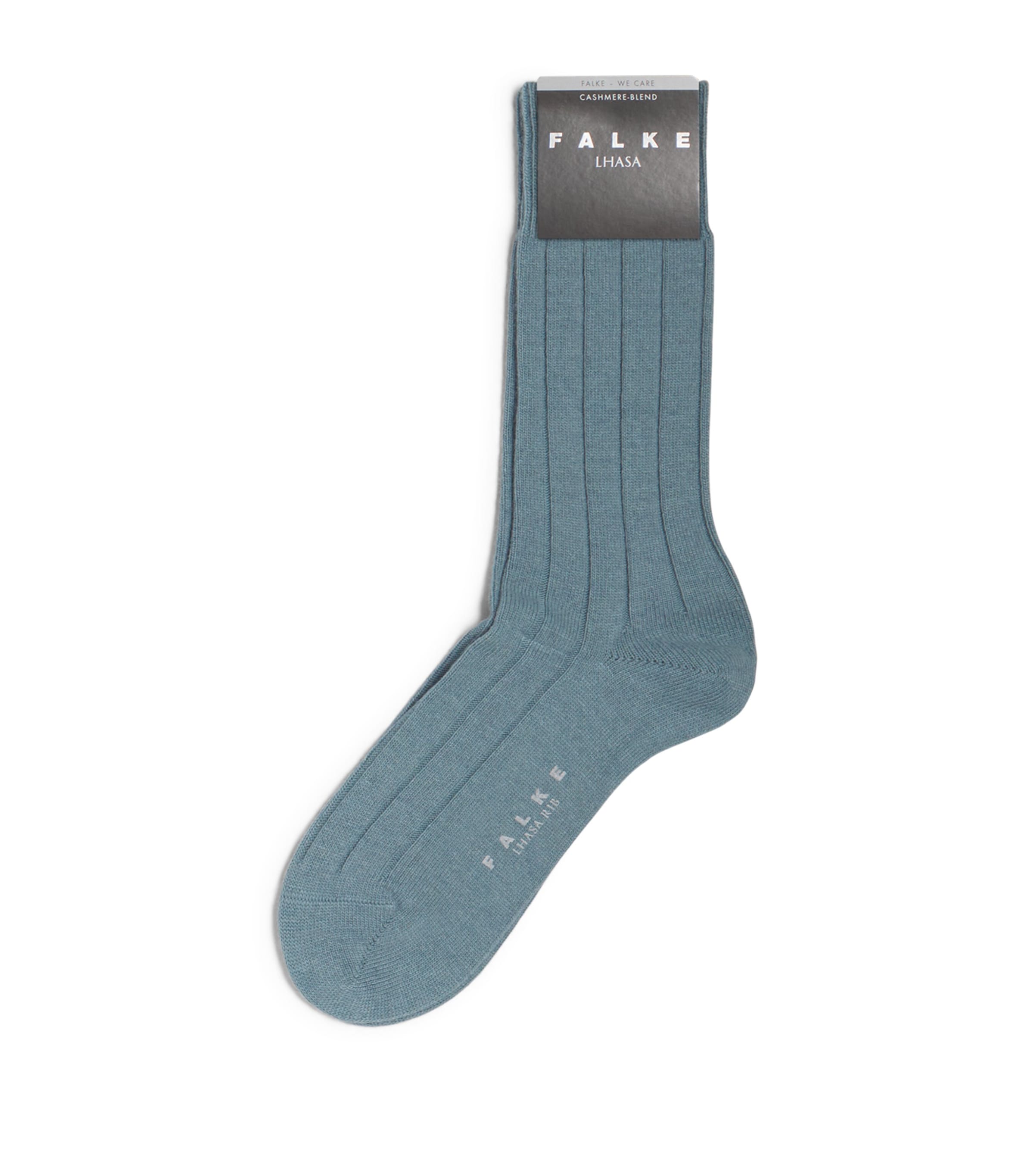 Falke Mens Wool-Cashmere Blend Lhasa Ribbed Socks Monument Image 1