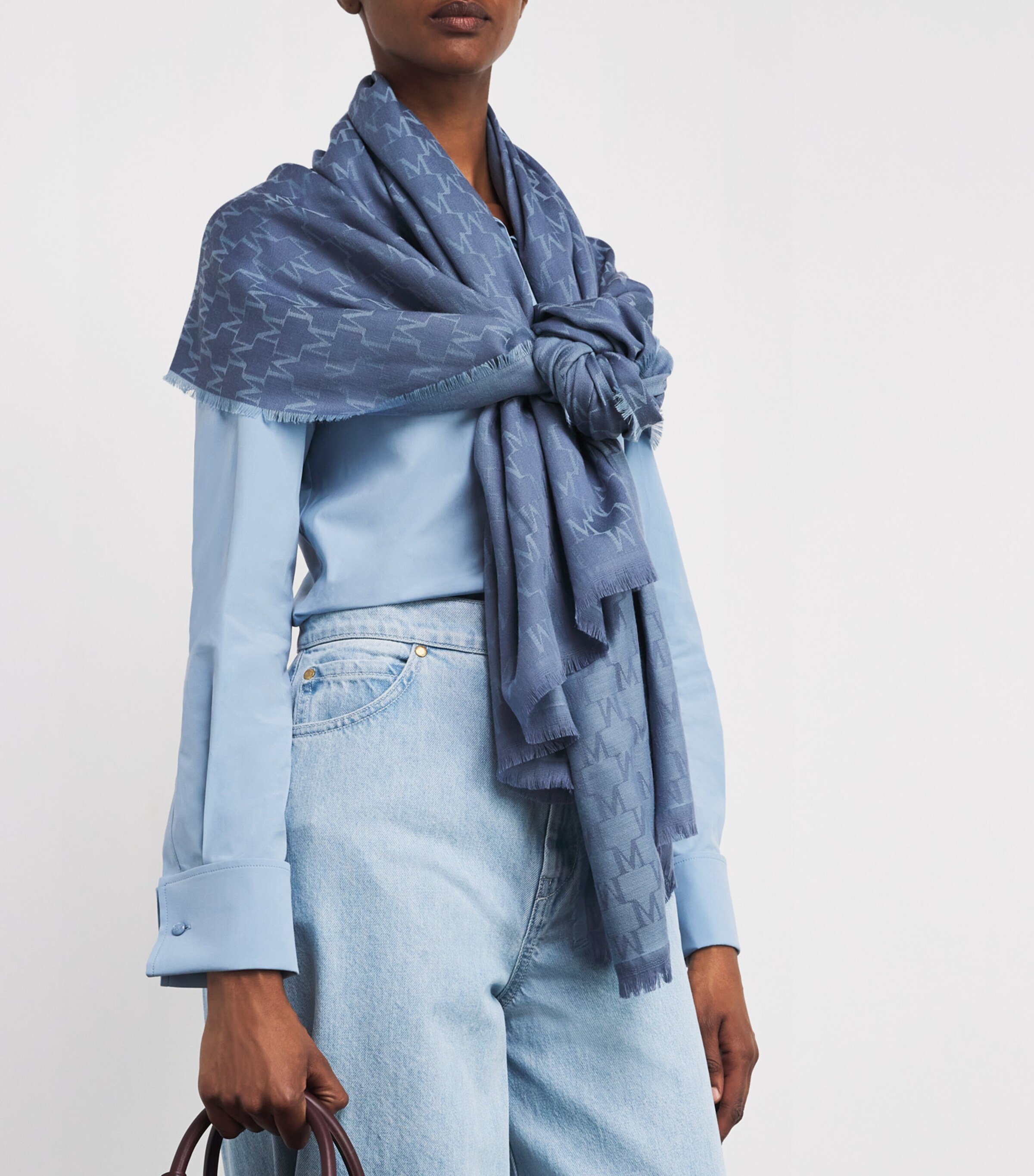 Max Mara Blue Wool Jacquard Scarf | Harrods US
