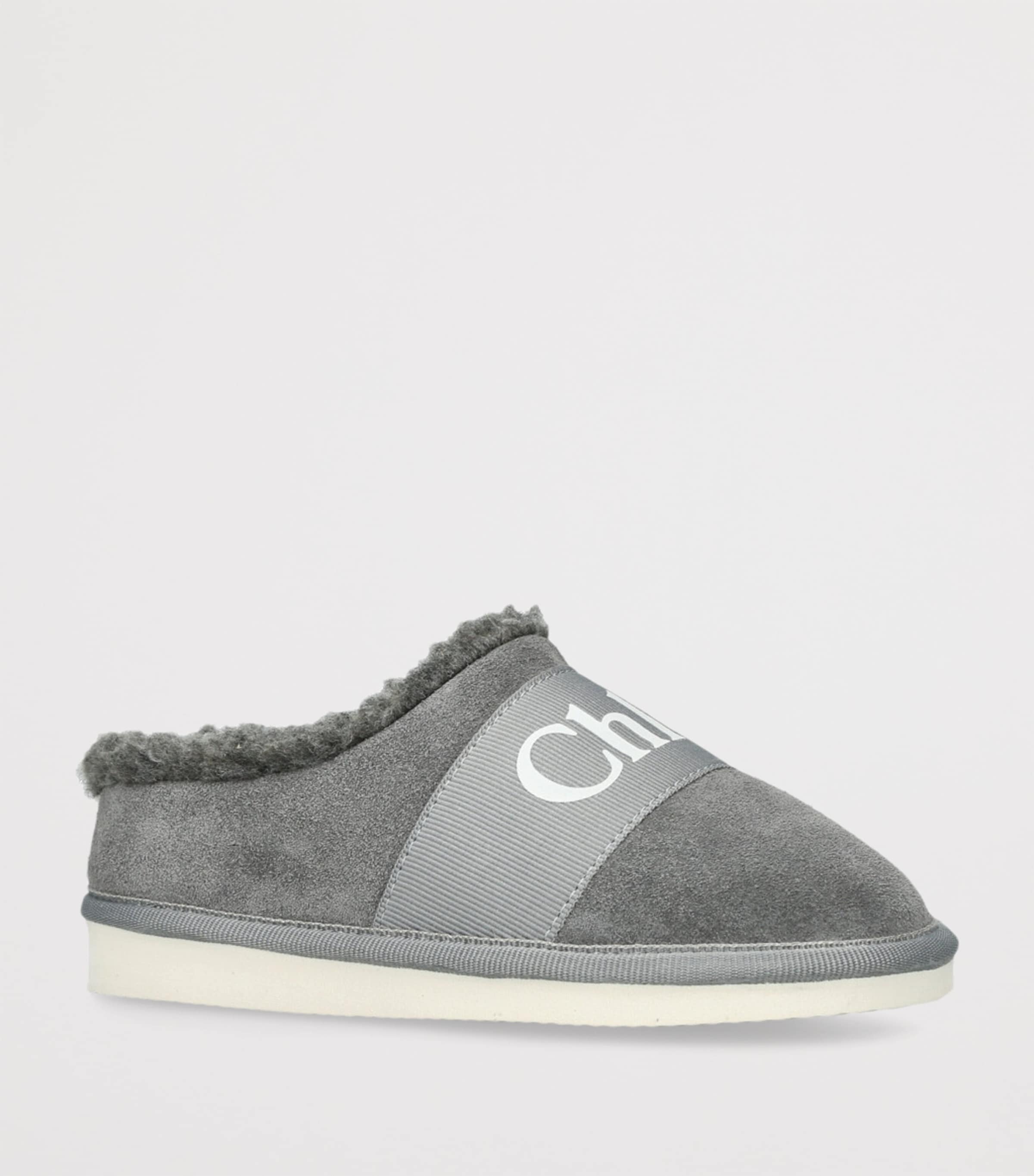 Chloé Kids Suede Shearling-Lined Slipper Grey Image 3