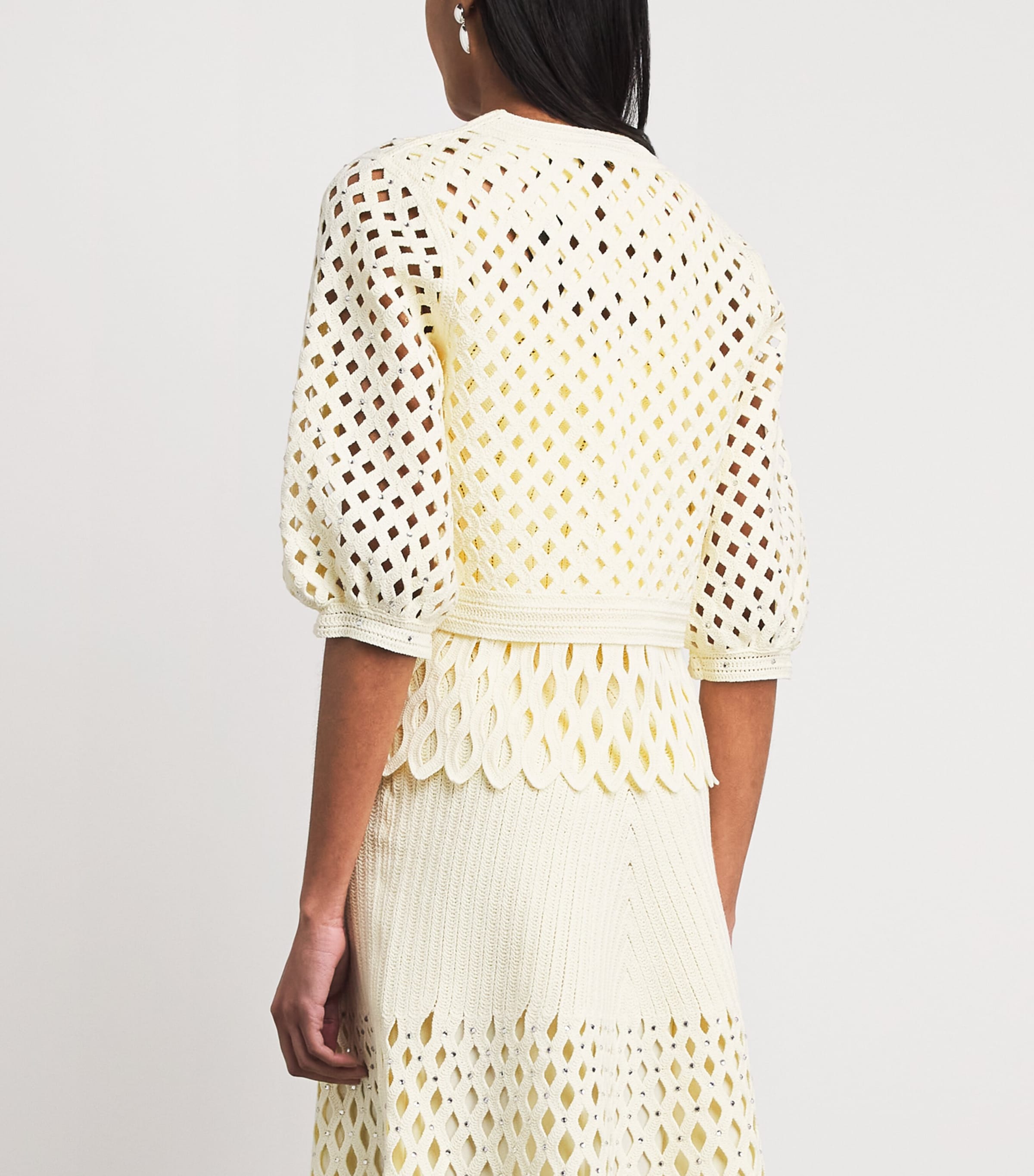 Maje Womens Embellished Crochet Cardigan Pale Yellow Image 5