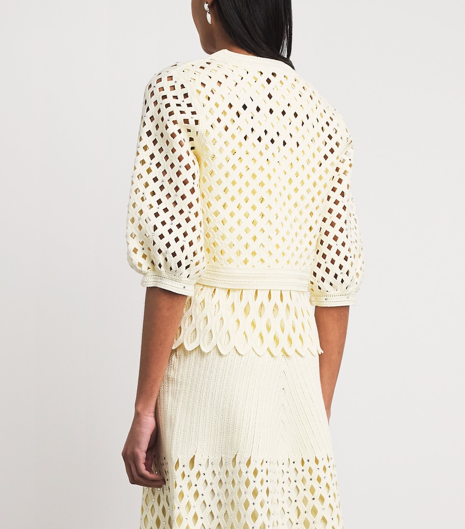 Maje Womens Embellished Crochet Cardigan Pale Yellow Image 5