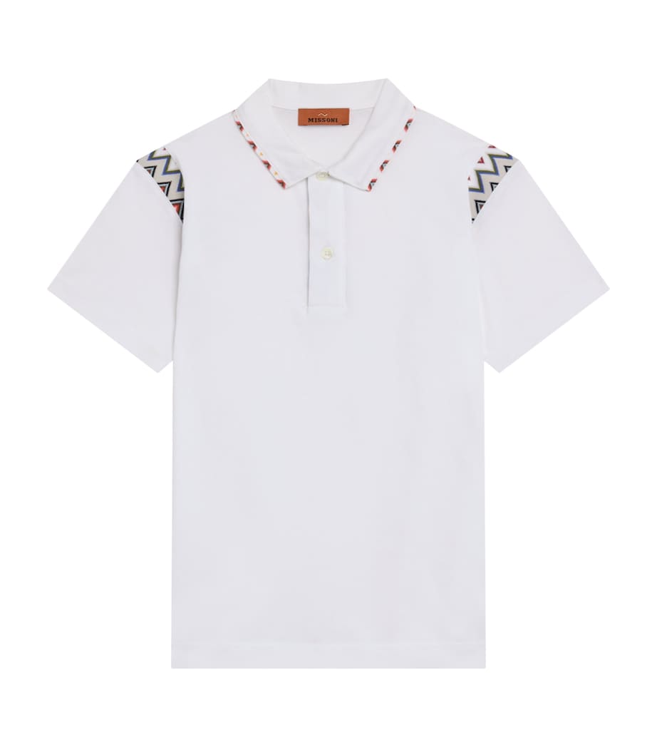 Cotton Zigzag-Detail Polo Shirt (6-14 Years) 100MCWHITE/COLOURFUL Image 1