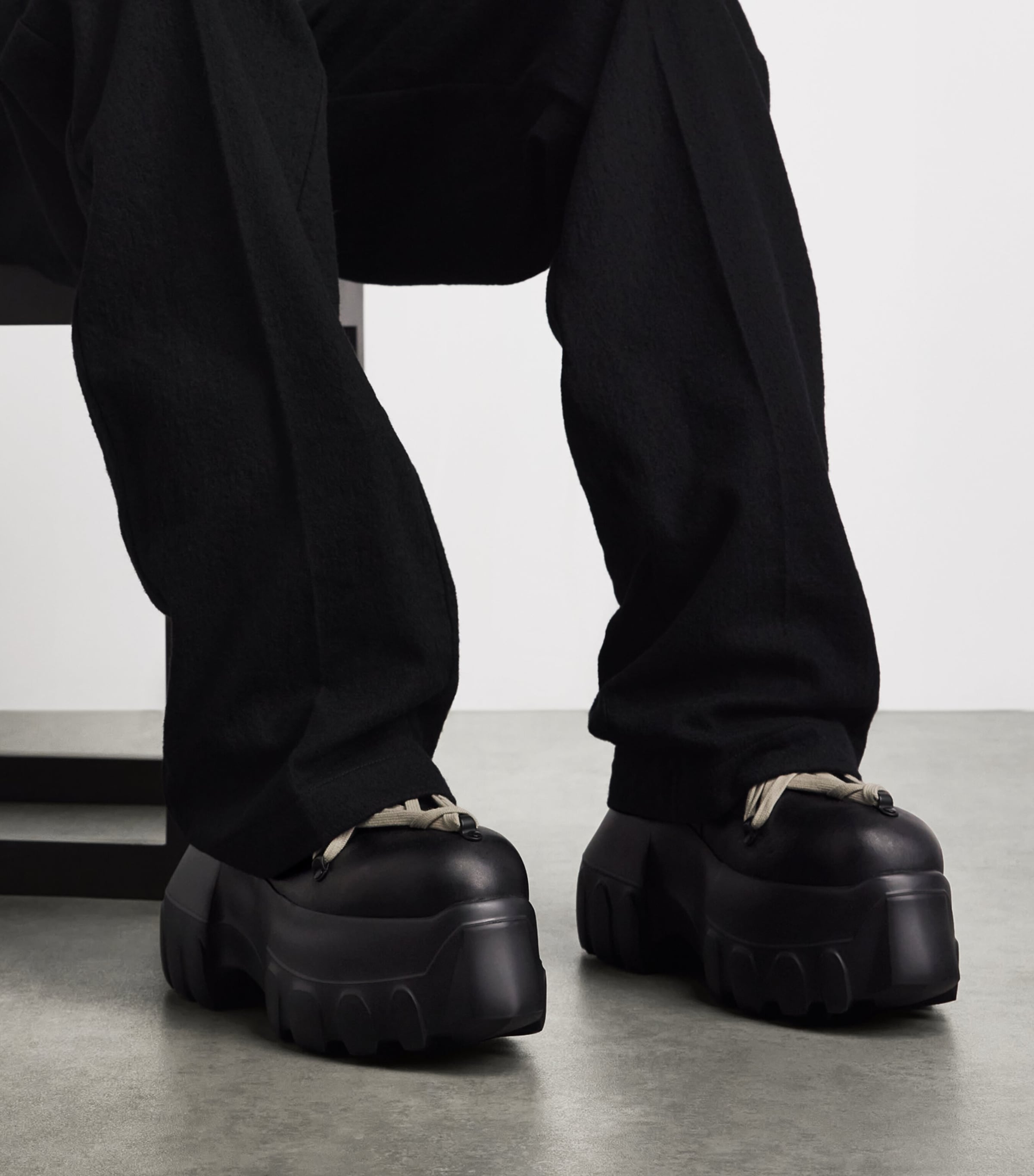 Rick Owens Leather Megalace Mega Tractor Boots Black/pearl Image 2