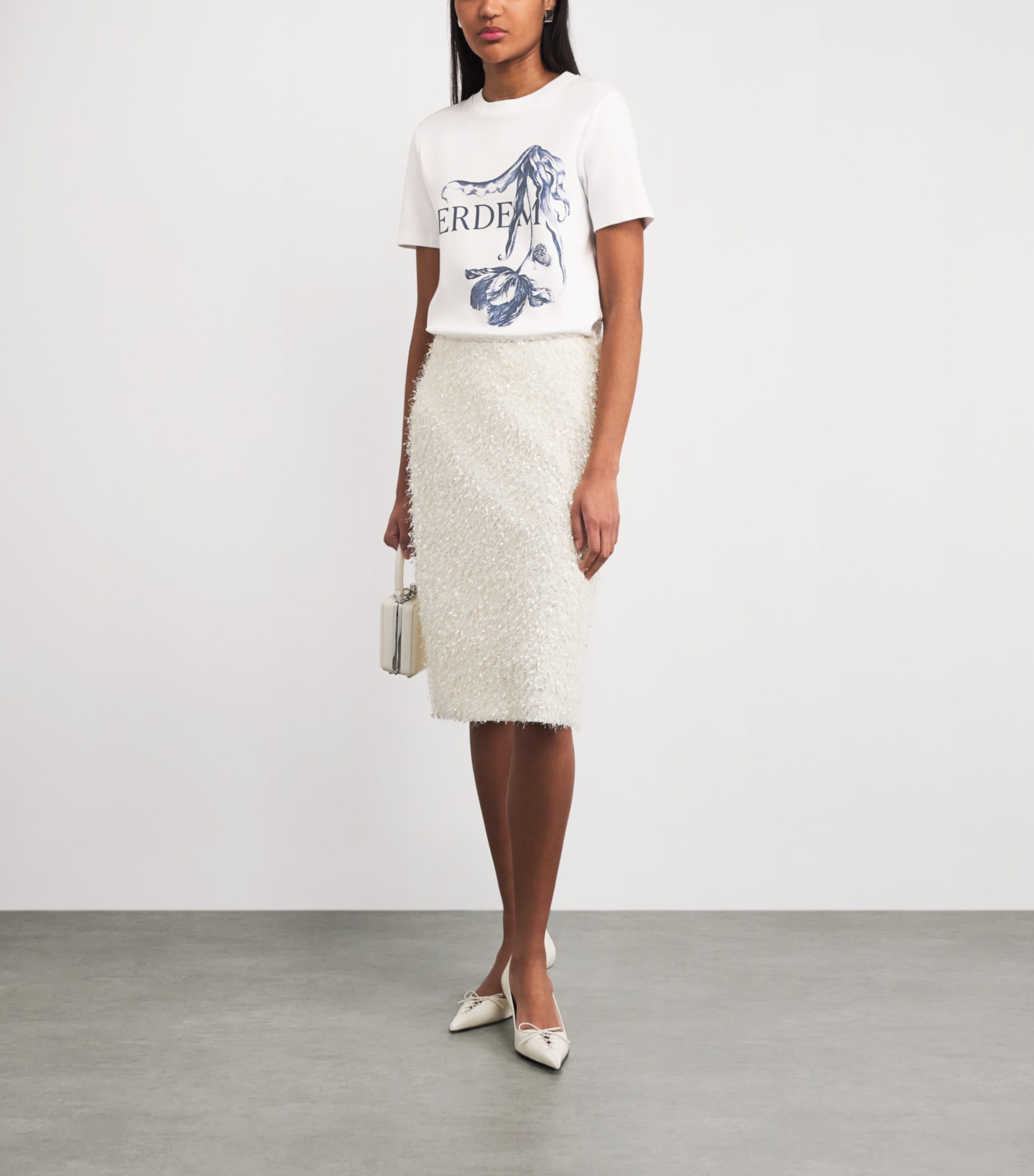 Erdem Womens Cotton Floral Print T-Shirt Btnical Engrve White Image 2